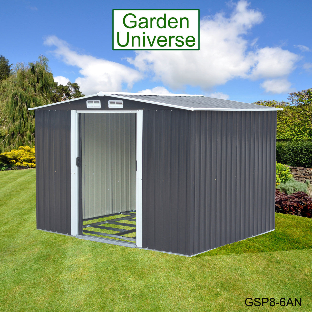 Metal Garden Shed 8' x 6' Storage in Anthracite with Base Frame GS8-6AN