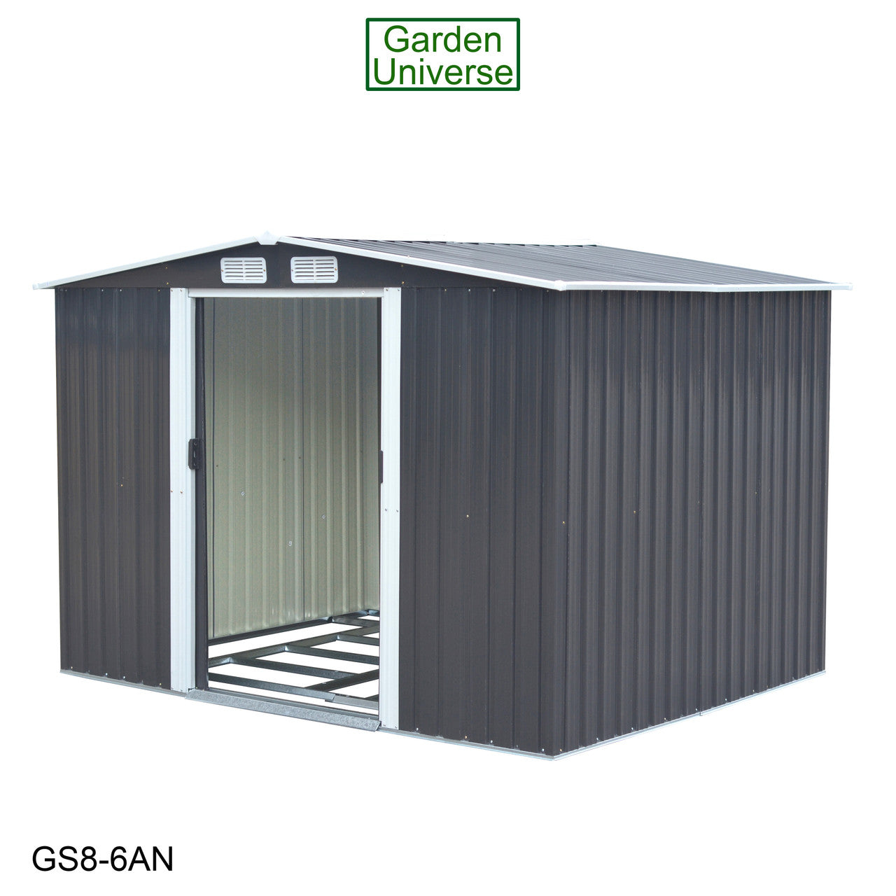 Metal Garden Shed 8' x 6' Storage in Anthracite with Base Frame GS8-6AN