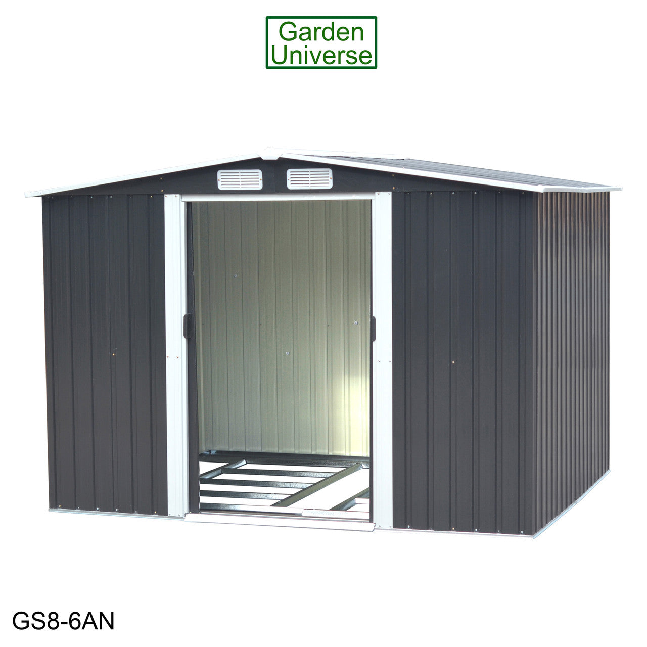 Metal Garden Shed 8' x 6' Storage in Anthracite with Base Frame GS8-6AN