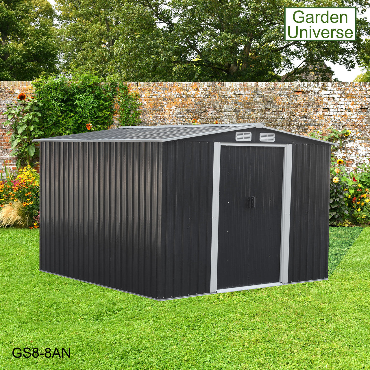 Metal Garden Shed 8' x 8' Storage in Anthracite with Base Frame GS8-8AN