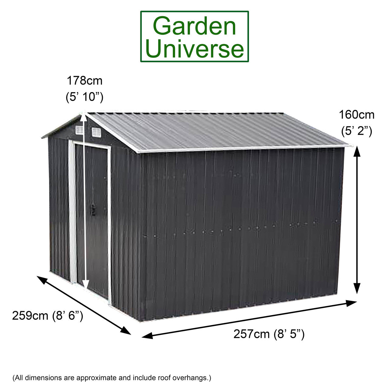 Metal Garden Shed 8' x 8' Storage in Anthracite with Base Frame GS8-8AN