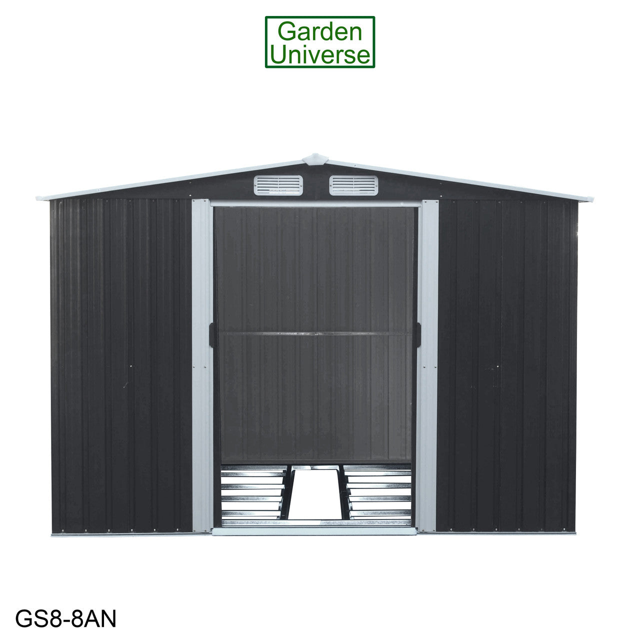 Metal Garden Shed 8' x 8' Storage in Anthracite with Base Frame GS8-8AN