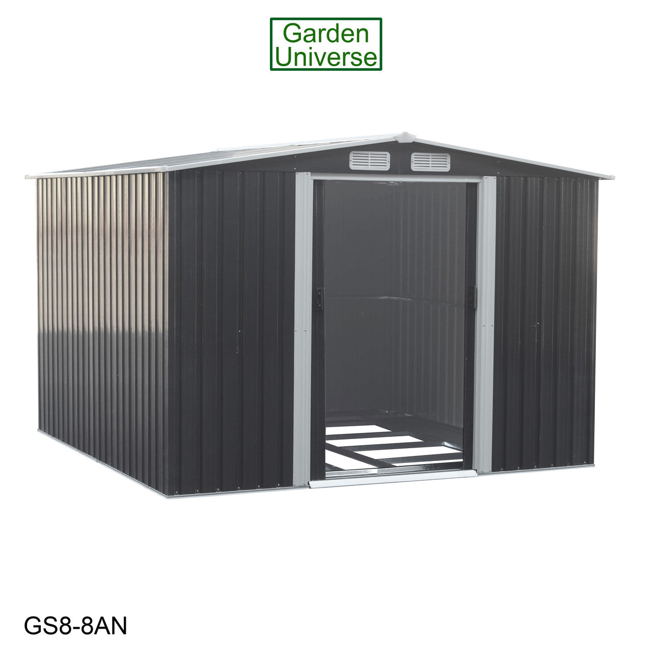 Metal Garden Shed 8' x 8' Storage in Anthracite with Base Frame GS8-8AN