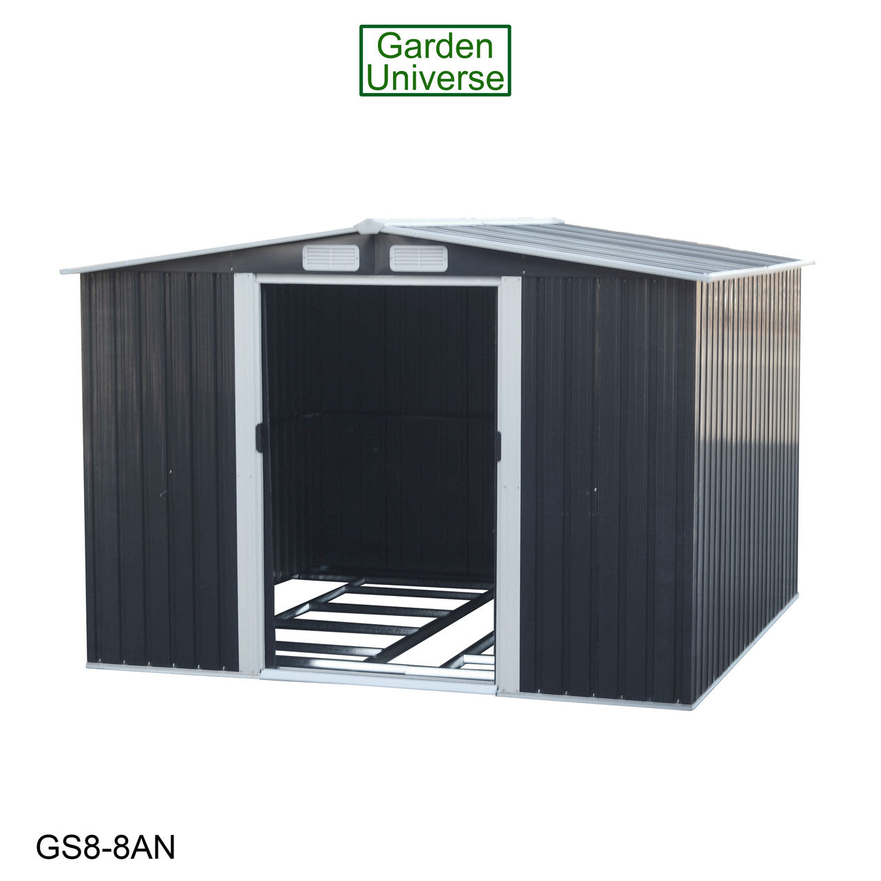 Metal Garden Shed 8' x 8' Storage in Anthracite with Base Frame GS8-8AN