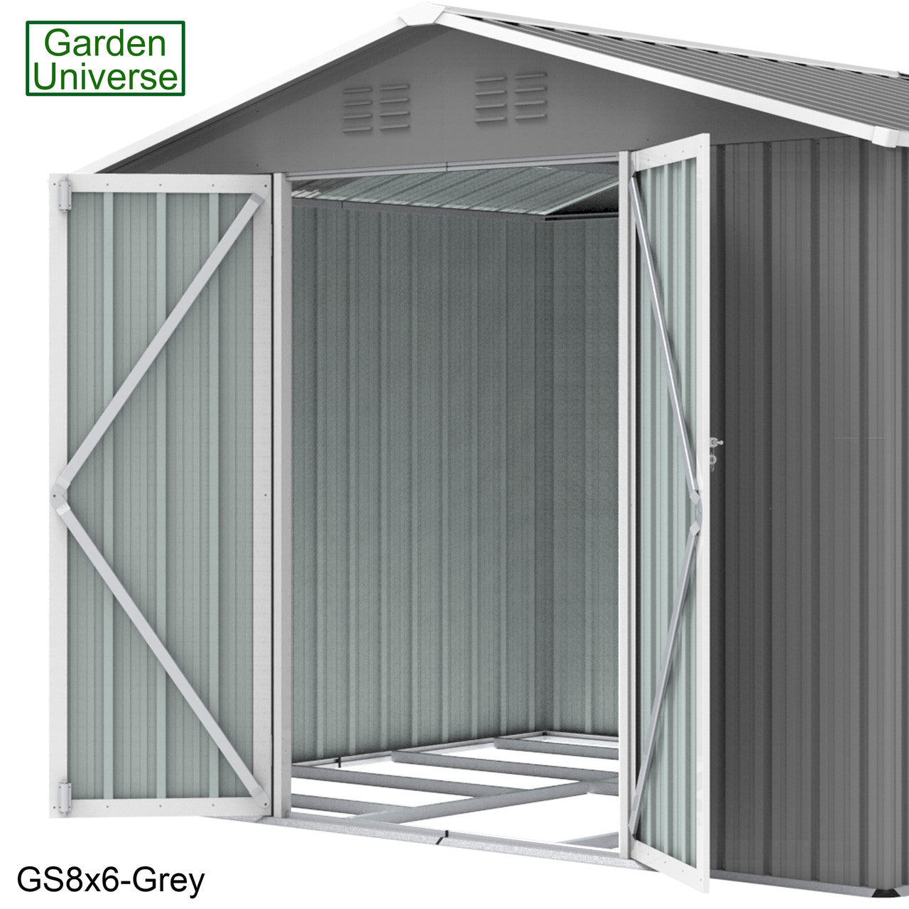 Metal Garden Shed 8' x 6' Storage in Grey with Base Frame GS8x6-Grey