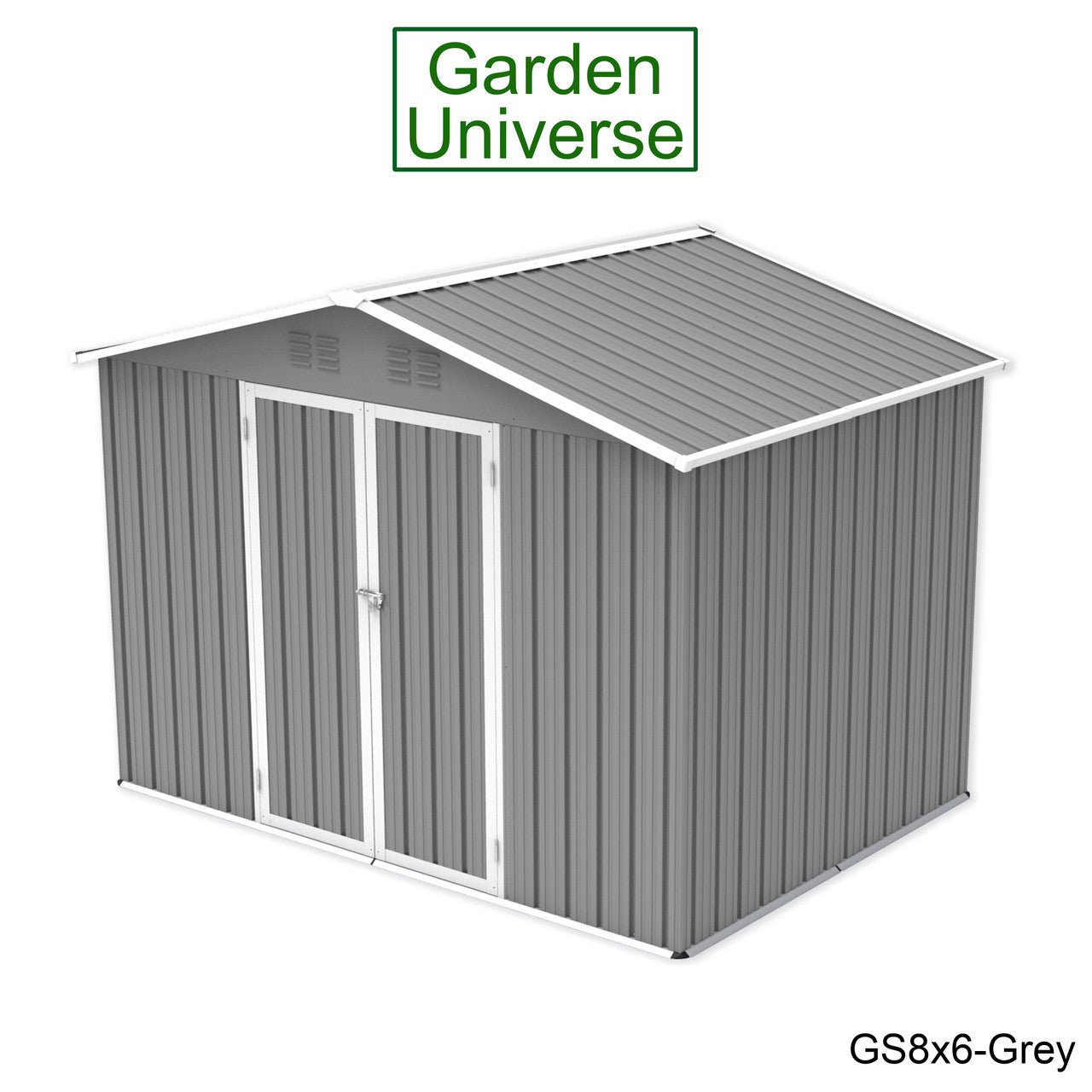 Metal Garden Shed 8' x 6' Storage in Grey with Base Frame GS8x6-Grey