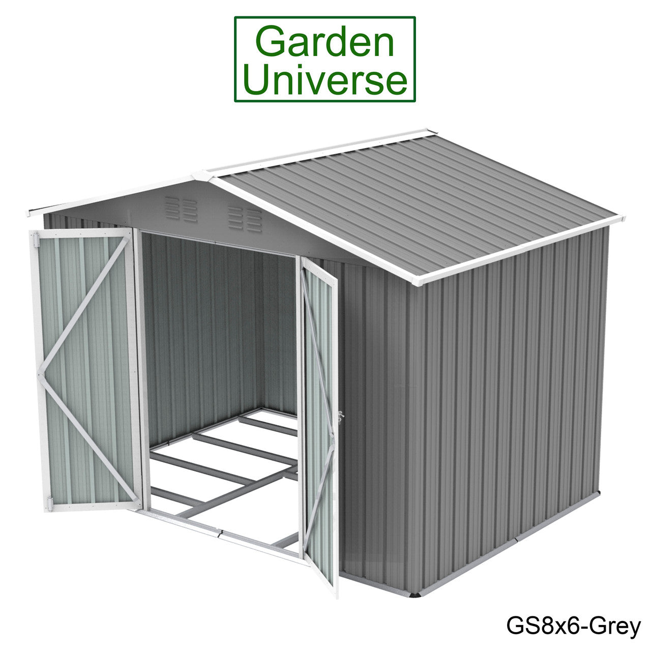 Metal Garden Shed 8' x 6' Storage in Grey with Base Frame GS8x6-Grey