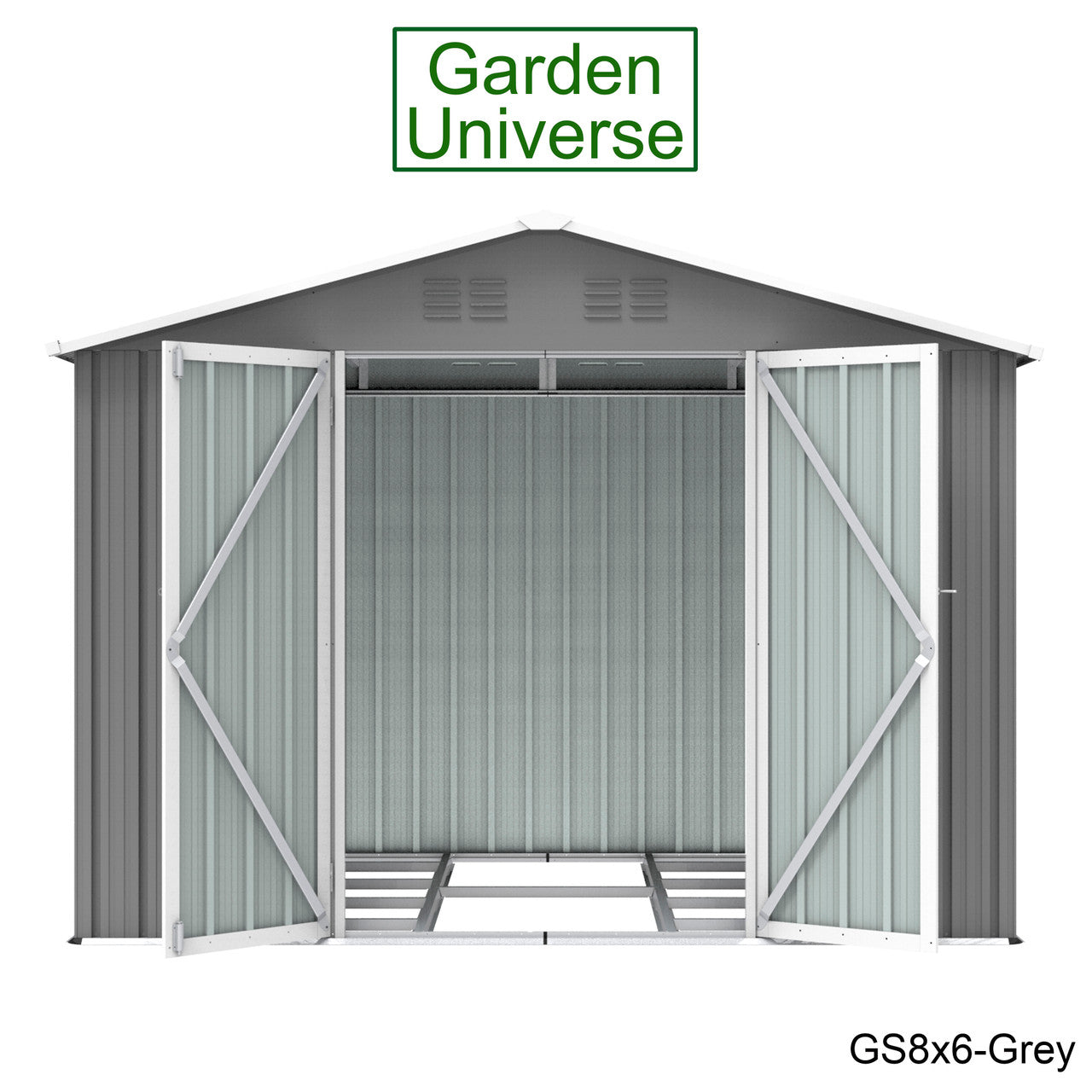 Metal Garden Shed 8' x 6' Storage in Grey with Base Frame GS8x6-Grey