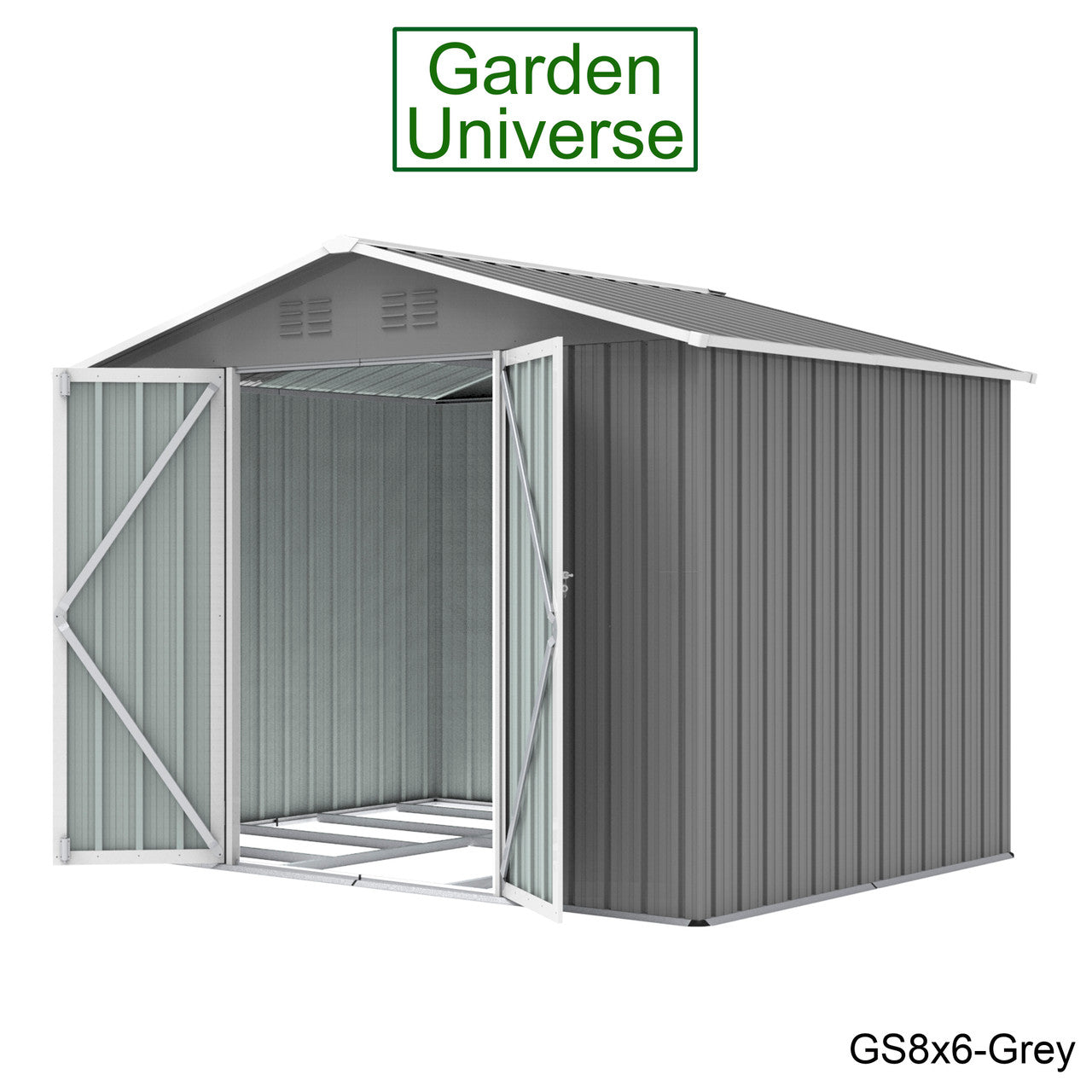 Metal Garden Shed 8' x 6' Storage in Grey with Base Frame GS8x6-Grey