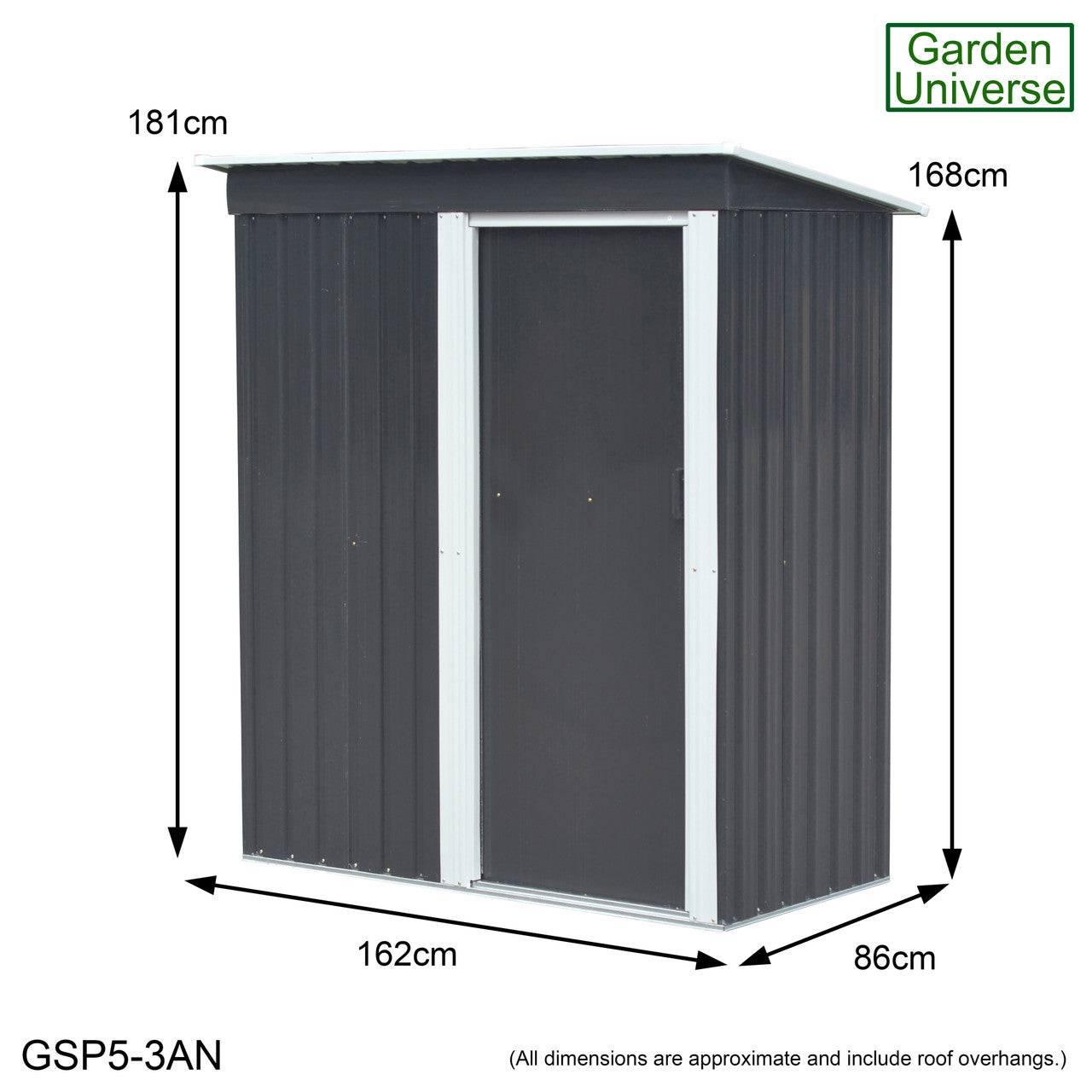 Metal Garden Shed 5' x 3' Storage in Anthracite with Base Frame GSP5-3AN