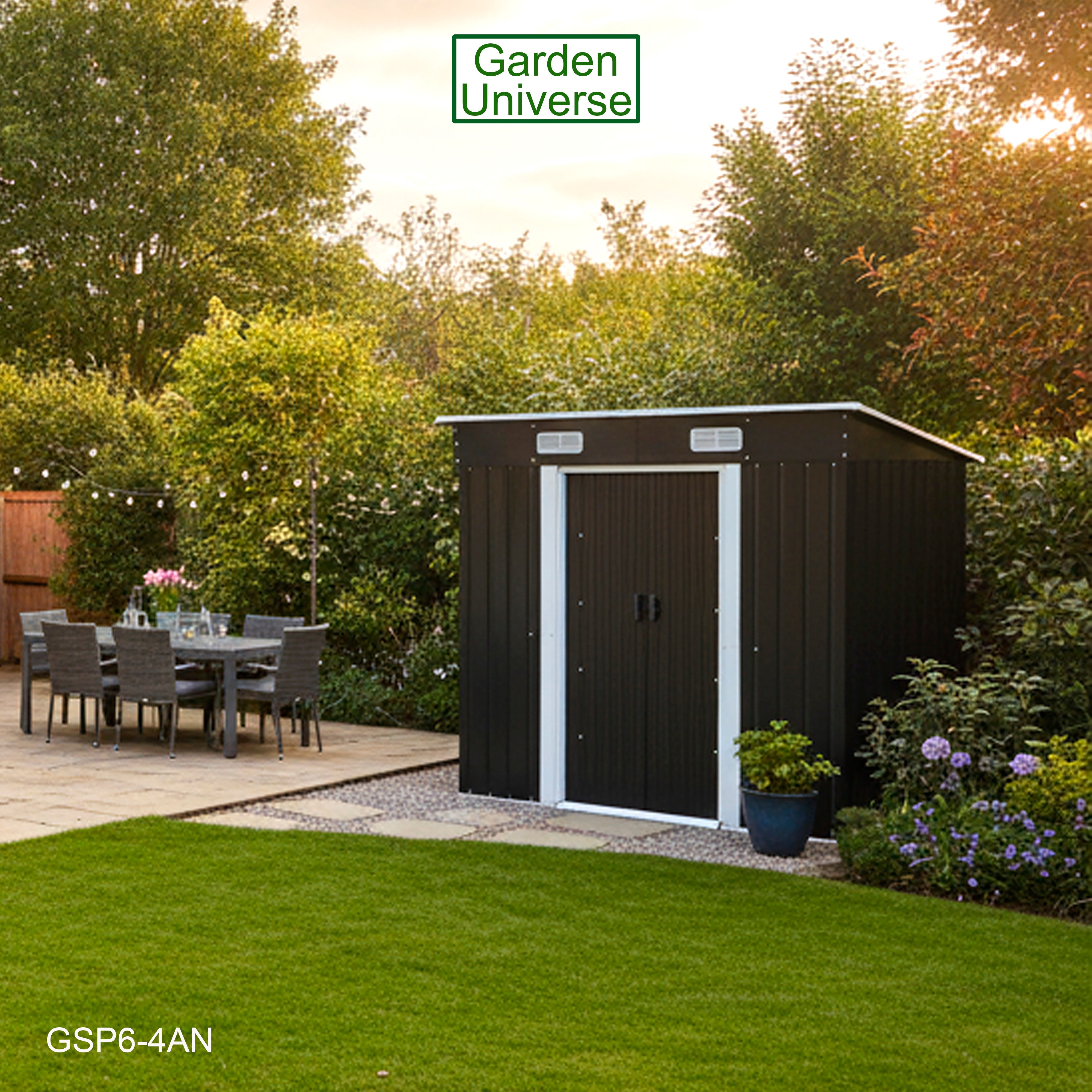 Metal Garden Shed 6' x 4' Storage in Anthracite with Base Frame GSP6-4AN