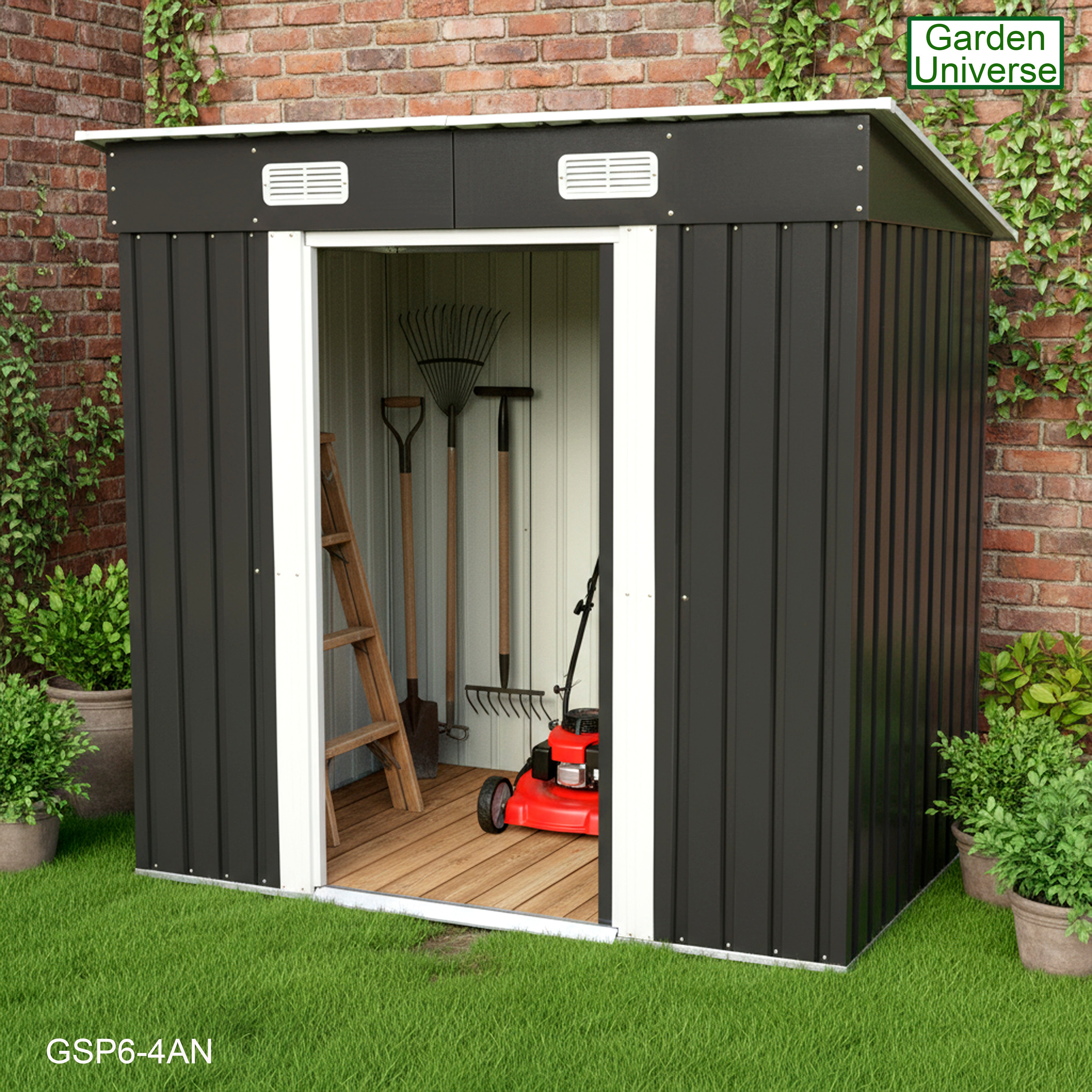 Metal Garden Shed 6' x 4' Storage in Anthracite with Base Frame GSP6-4AN