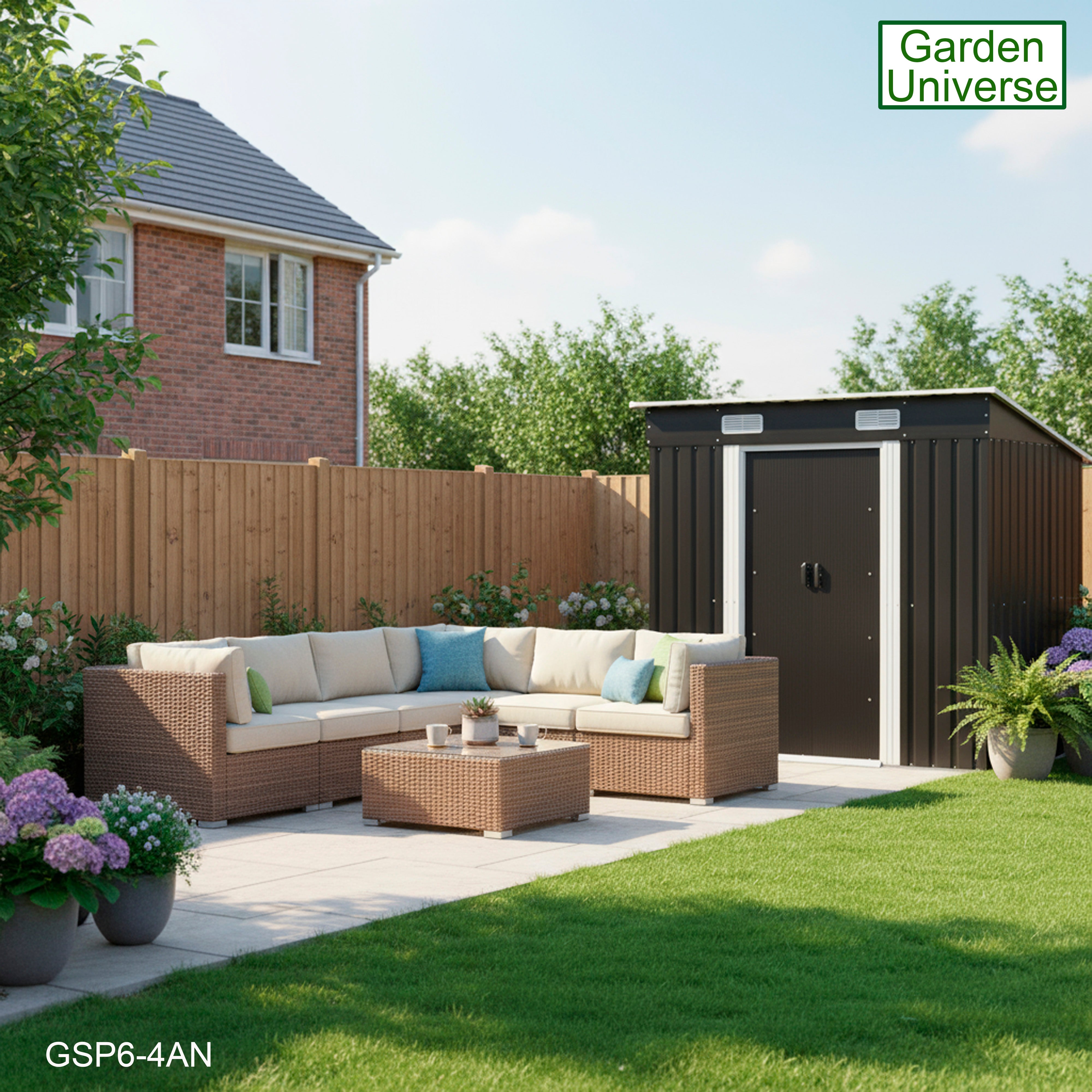 Metal Garden Shed 6' x 4' Storage in Anthracite with Base Frame GSP6-4AN