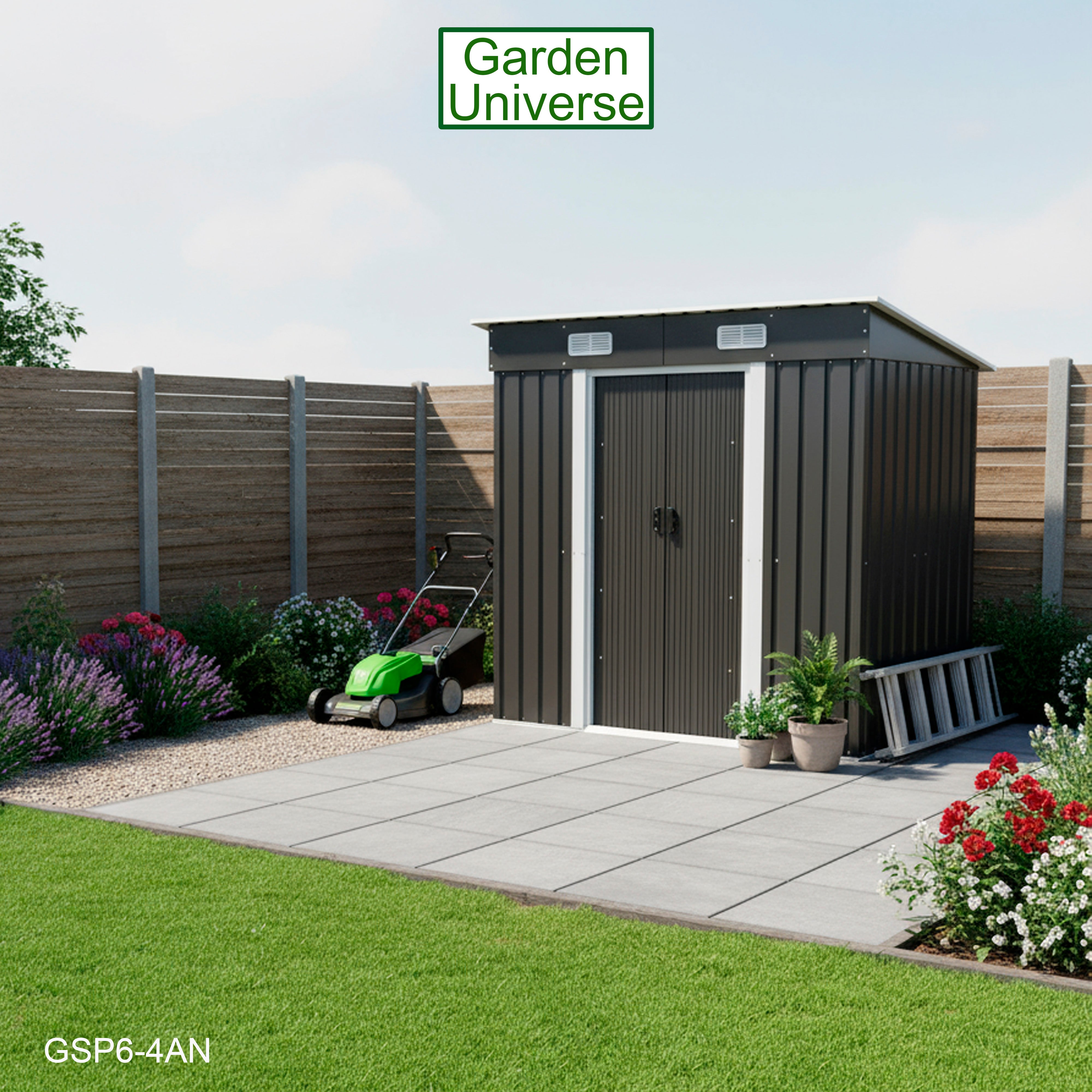 Metal Garden Shed 6' x 4' Storage in Anthracite with Base Frame GSP6-4AN