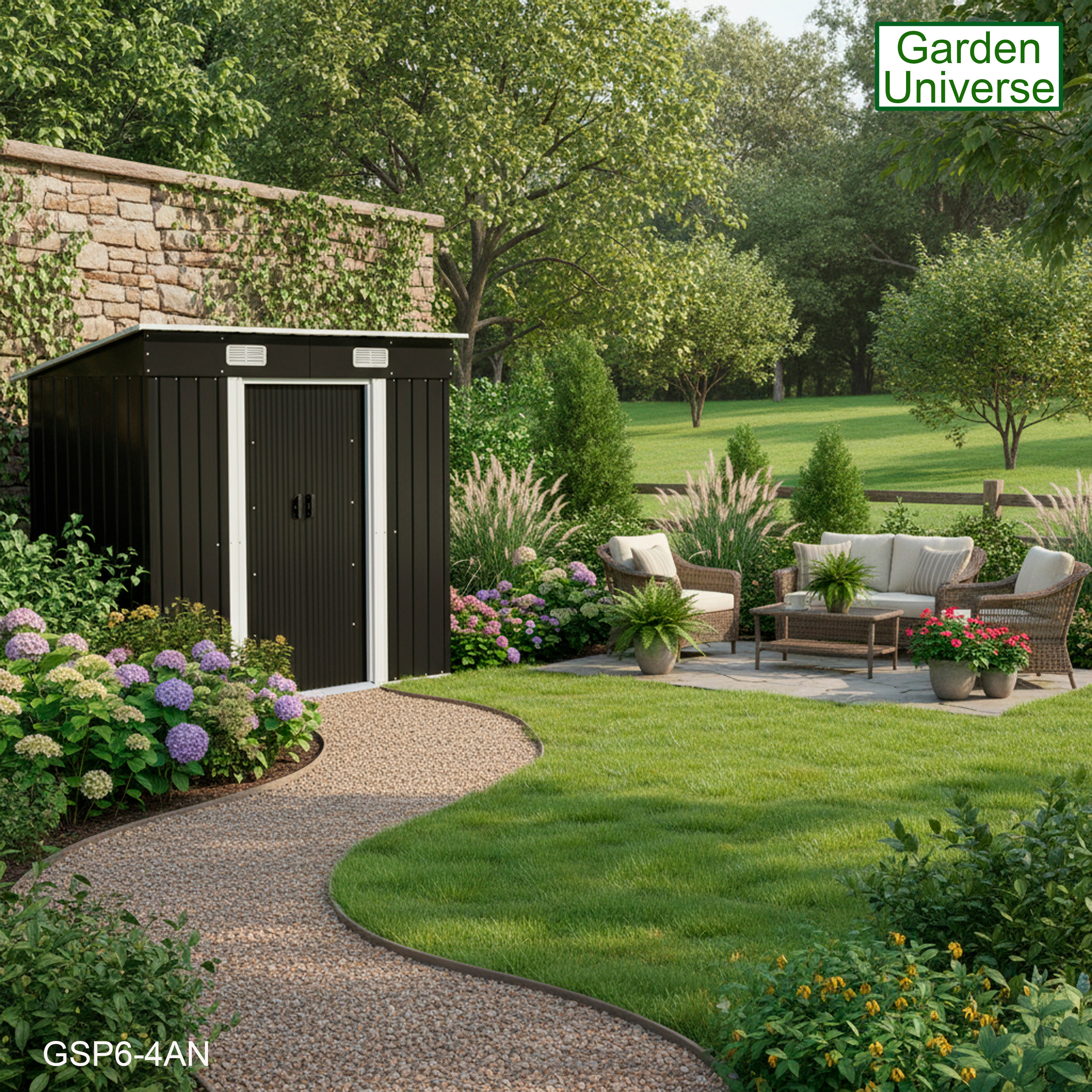Metal Garden Shed 6' x 4' Storage in Anthracite with Base Frame GSP6-4AN