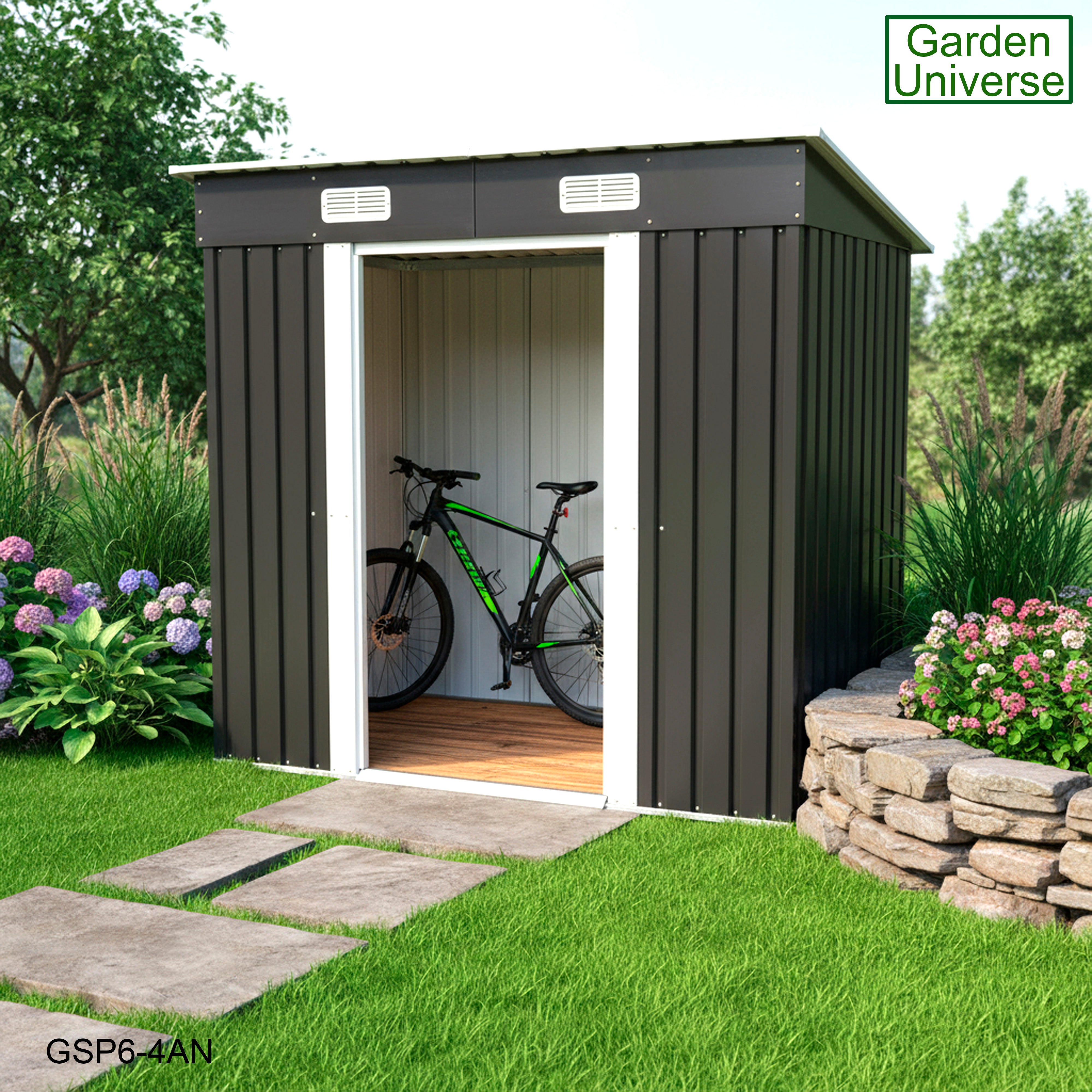 Metal Garden Shed 6' x 4' Storage in Anthracite with Base Frame GSP6-4AN