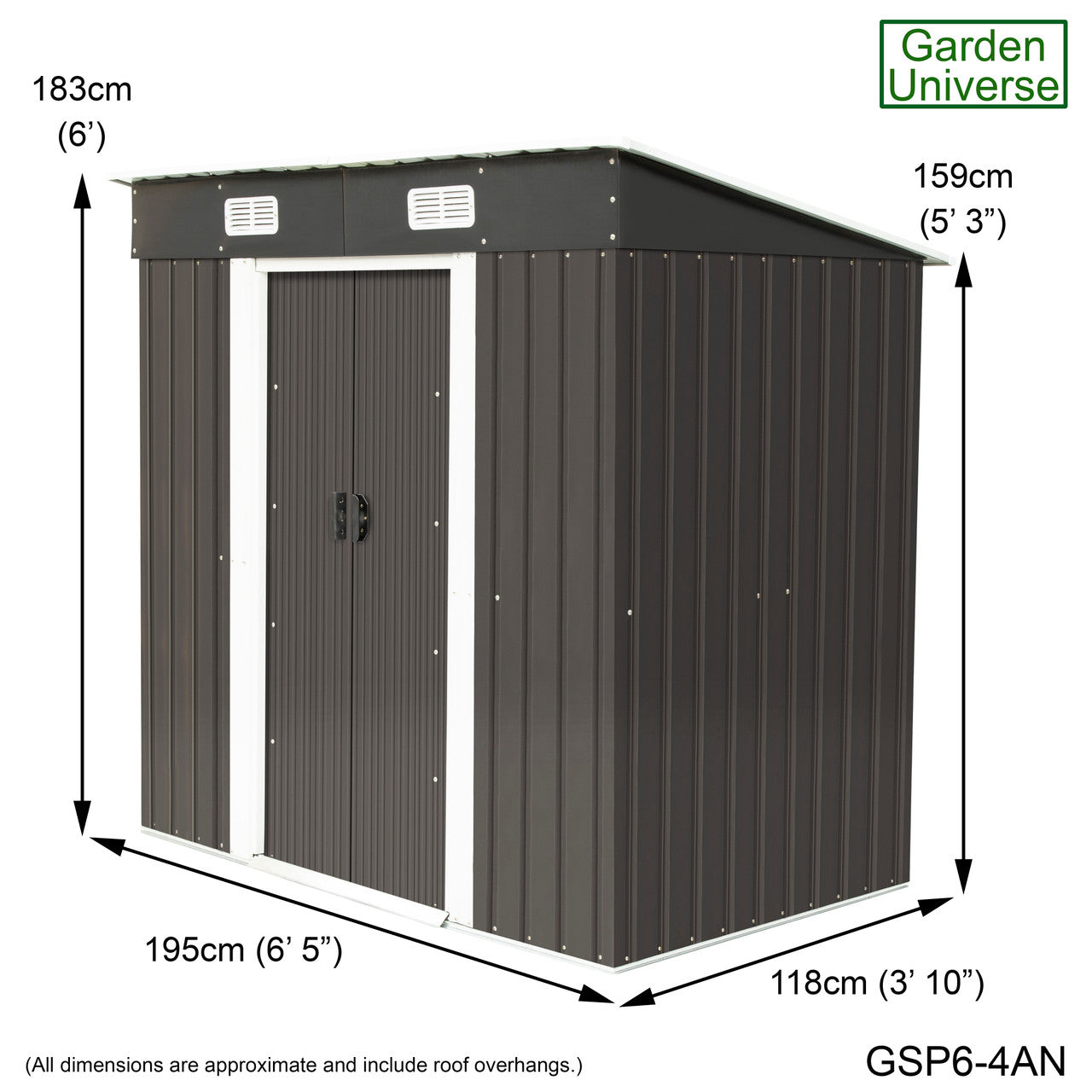 Metal Garden Shed 6' x 4' Storage in Anthracite with Base Frame GSP6-4AN