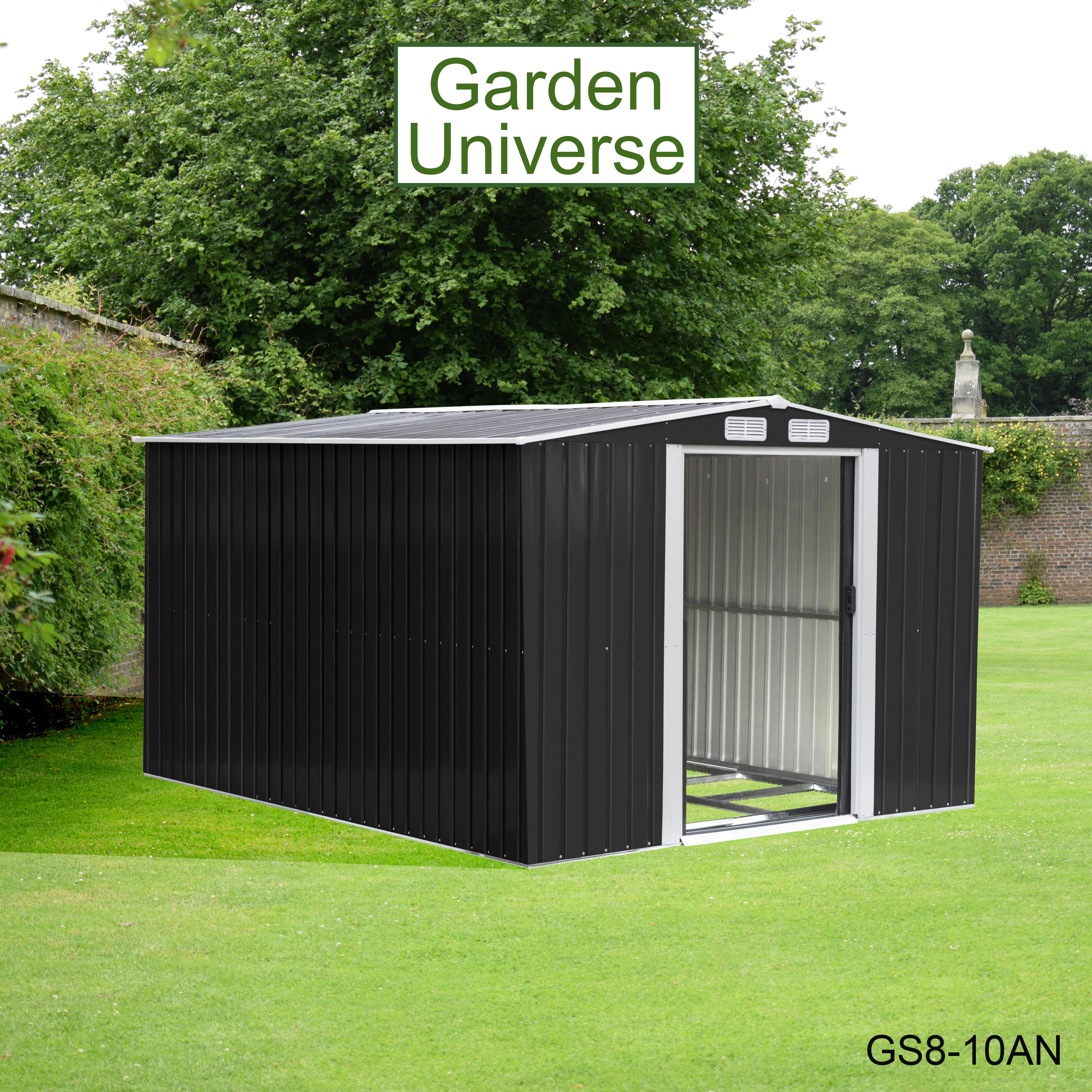 Metal Garden Shed 8' x 10' Storage in Anthracite with Base Frame GS8-10AN