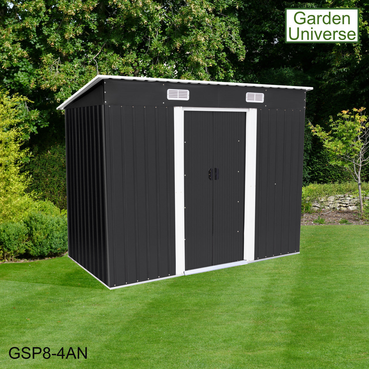 Metal Garden Shed 8' x 4' Storage in Anthracite with Base Frame GSP8-4AN