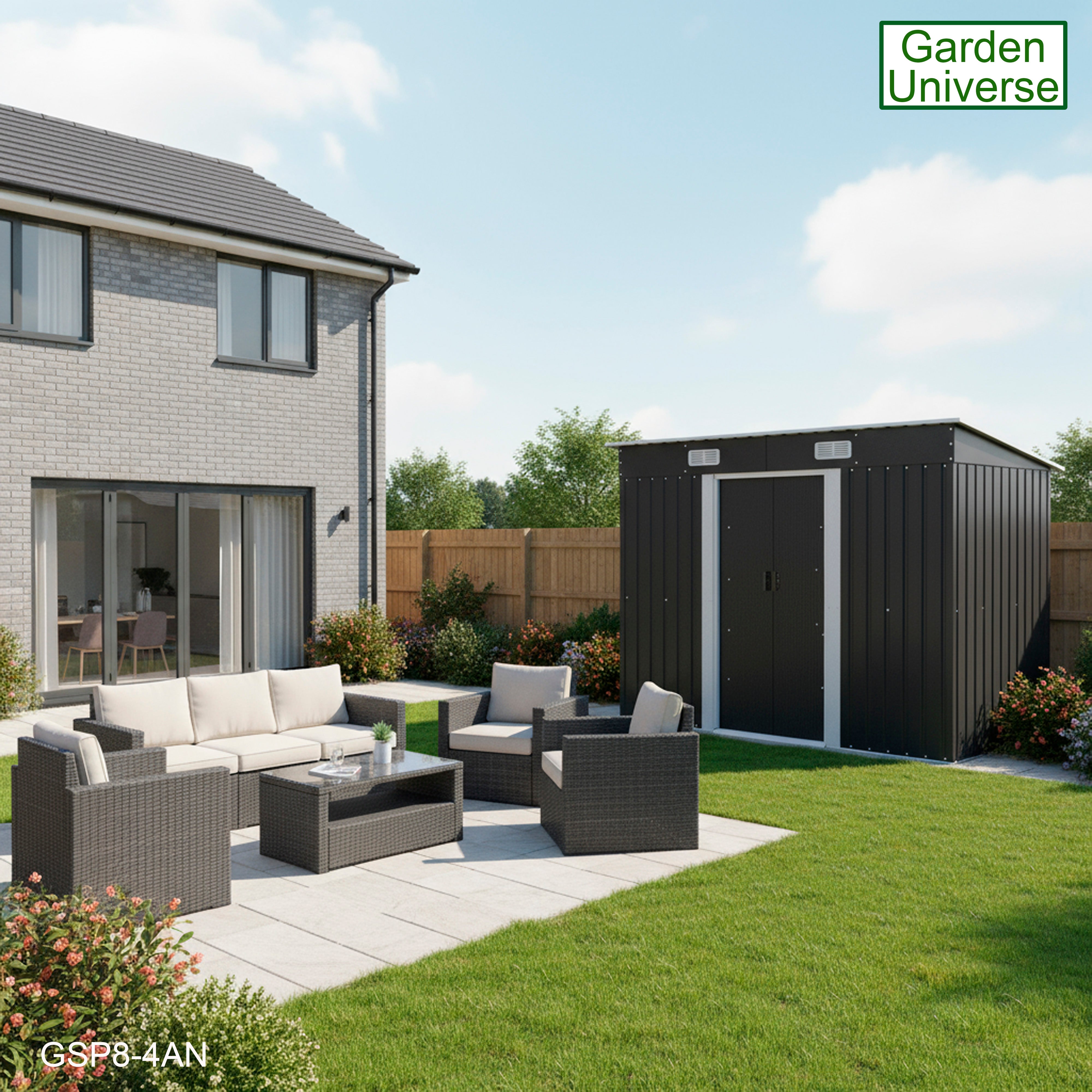 Metal Garden Shed 8' x 4' Storage in Anthracite with Base Frame GSP8-4AN