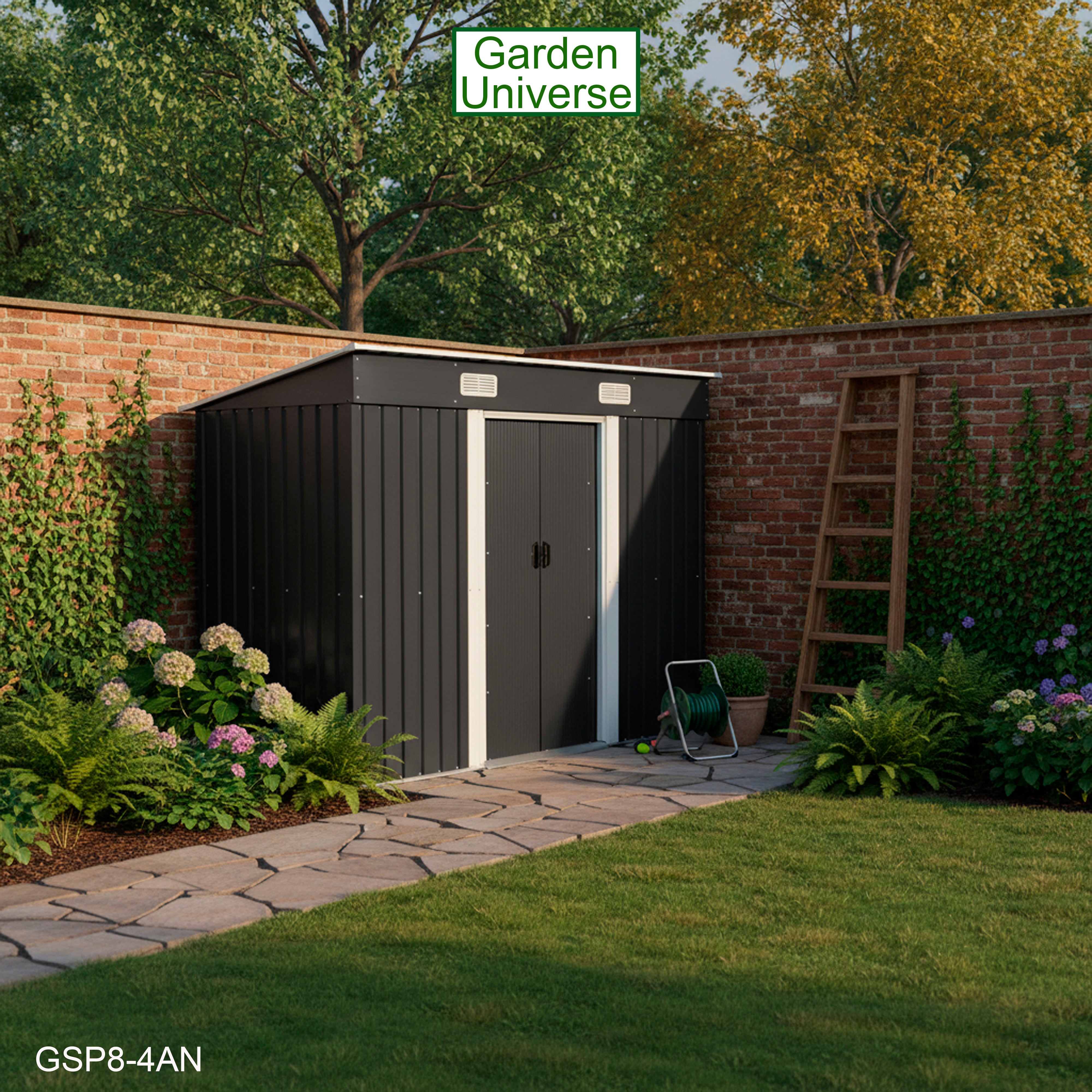 Metal Garden Shed 8' x 4' Storage in Anthracite with Base Frame GSP8-4AN
