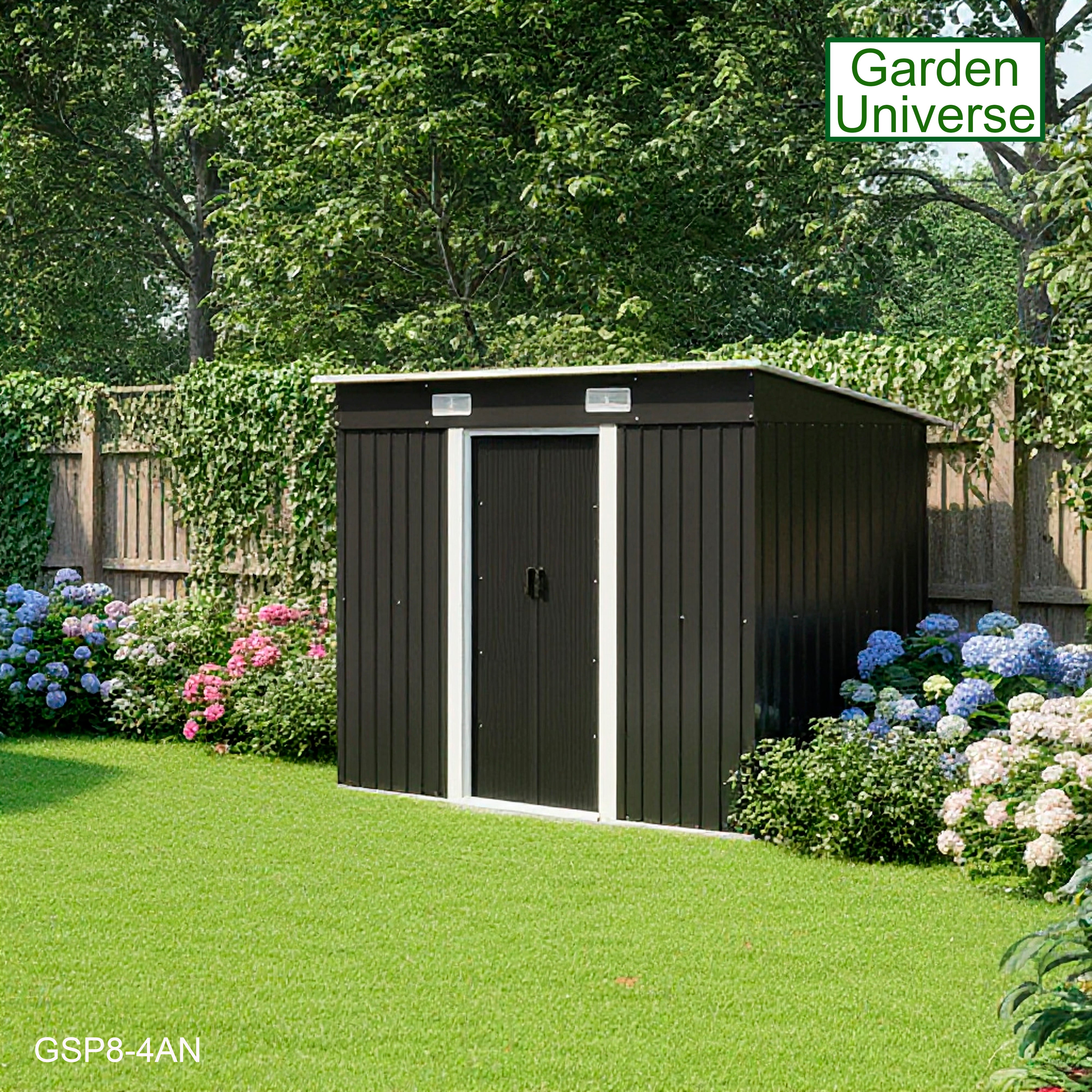 Metal Garden Shed 8' x 4' Storage in Anthracite with Base Frame GSP8-4AN