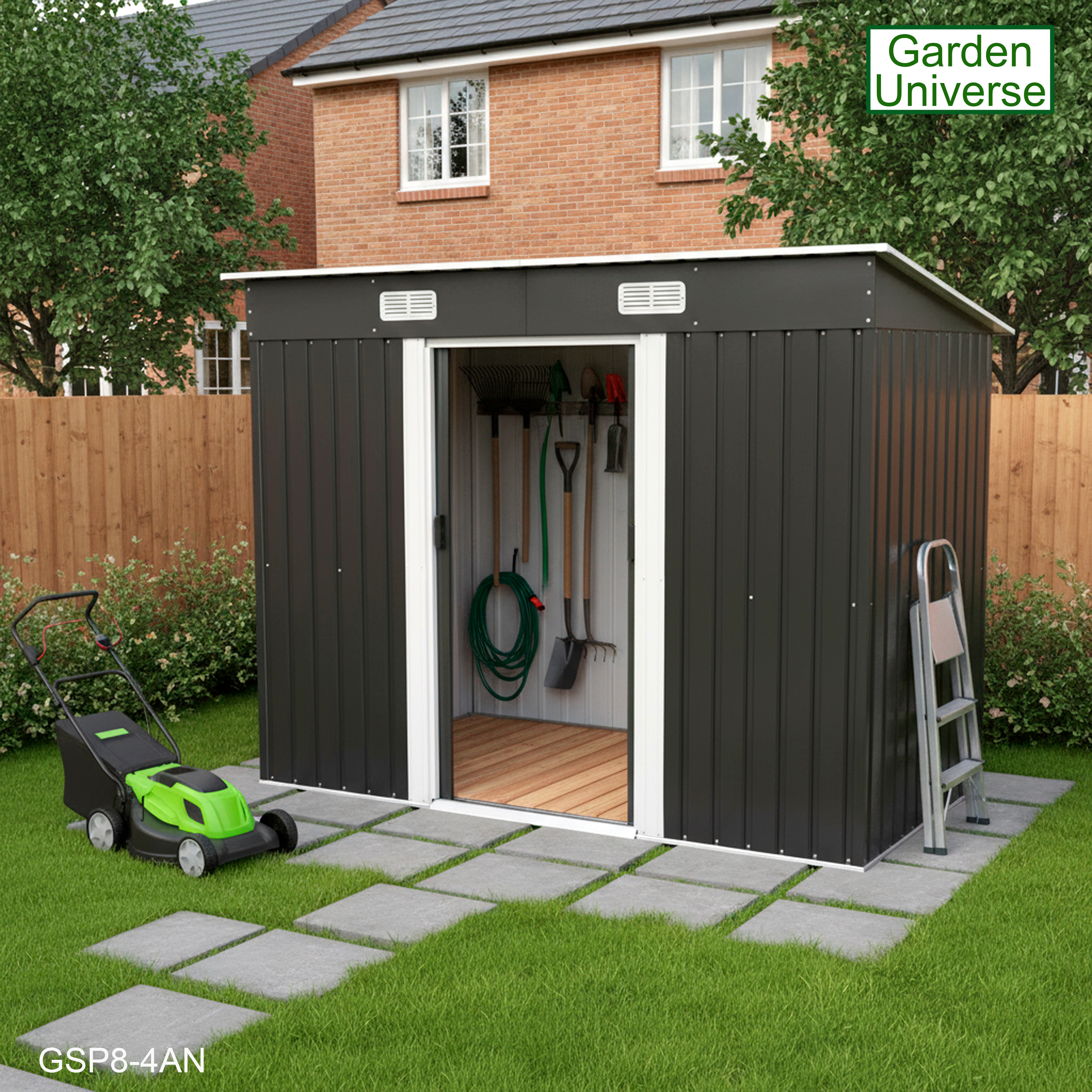 Metal Garden Shed 8' x 4' Storage in Anthracite with Base Frame GSP8-4AN