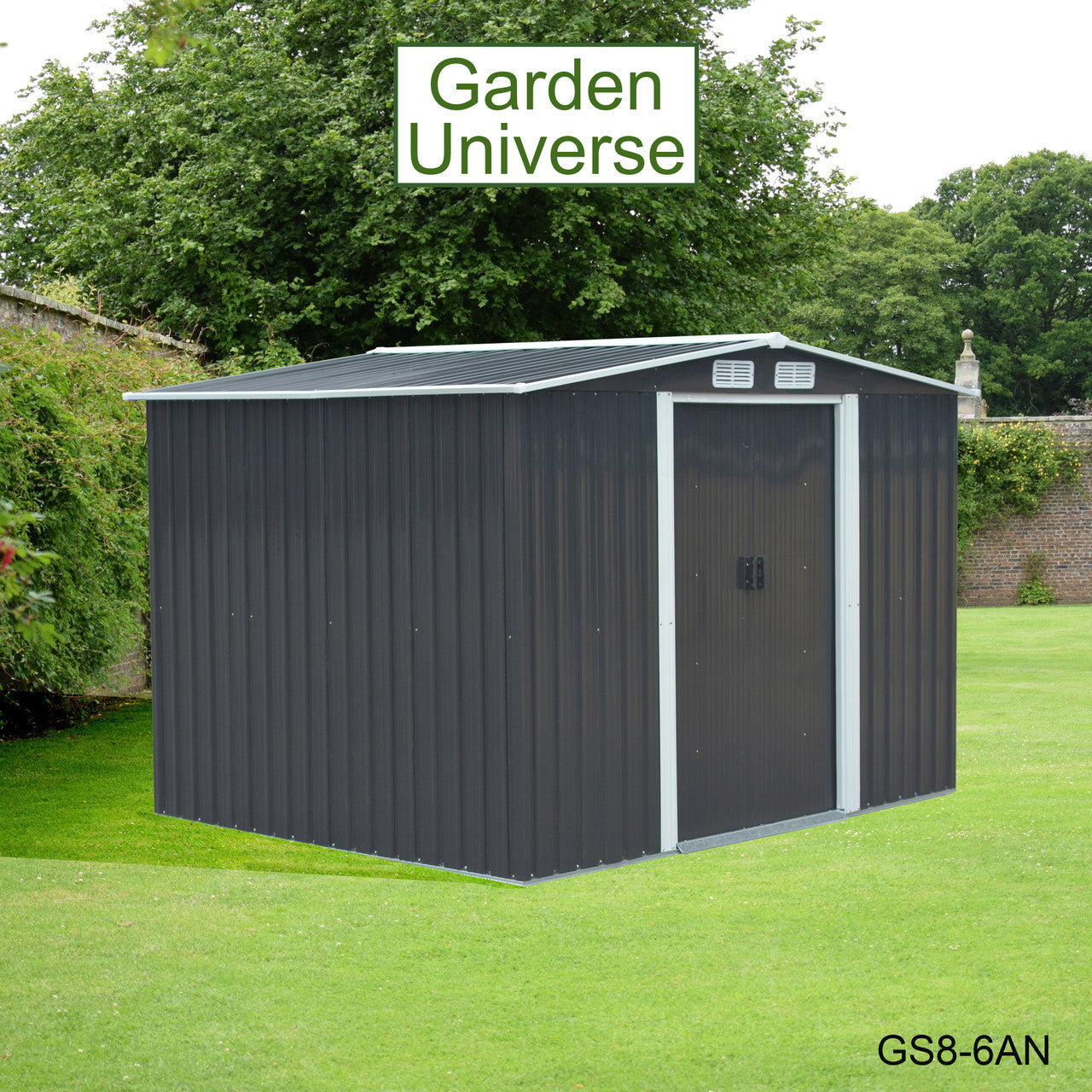 Metal Garden Shed 8' x 6' Storage in Anthracite with Base Frame GS8-6AN