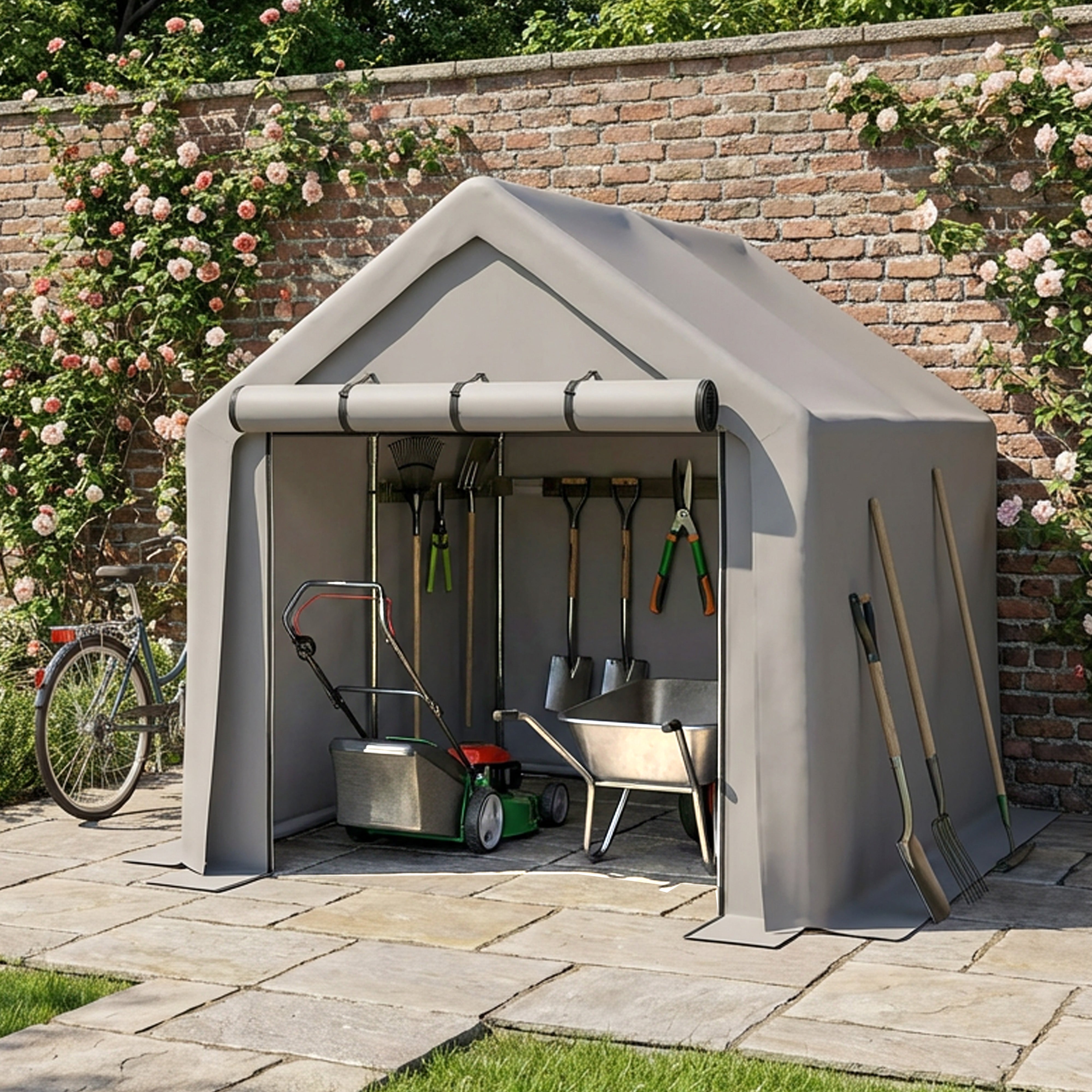 Storage Tent 8' x 8' Bike Store Motorbike Log Wheelie Bin Store GST8x8-Grey
