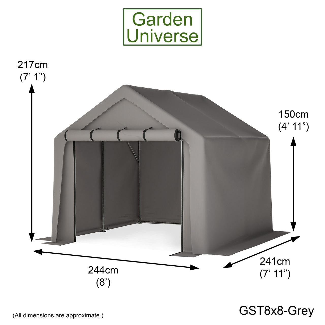 Storage Tent 8' x 8' Bike Store Motorbike Log Wheelie Bin Store GST8x8-Grey