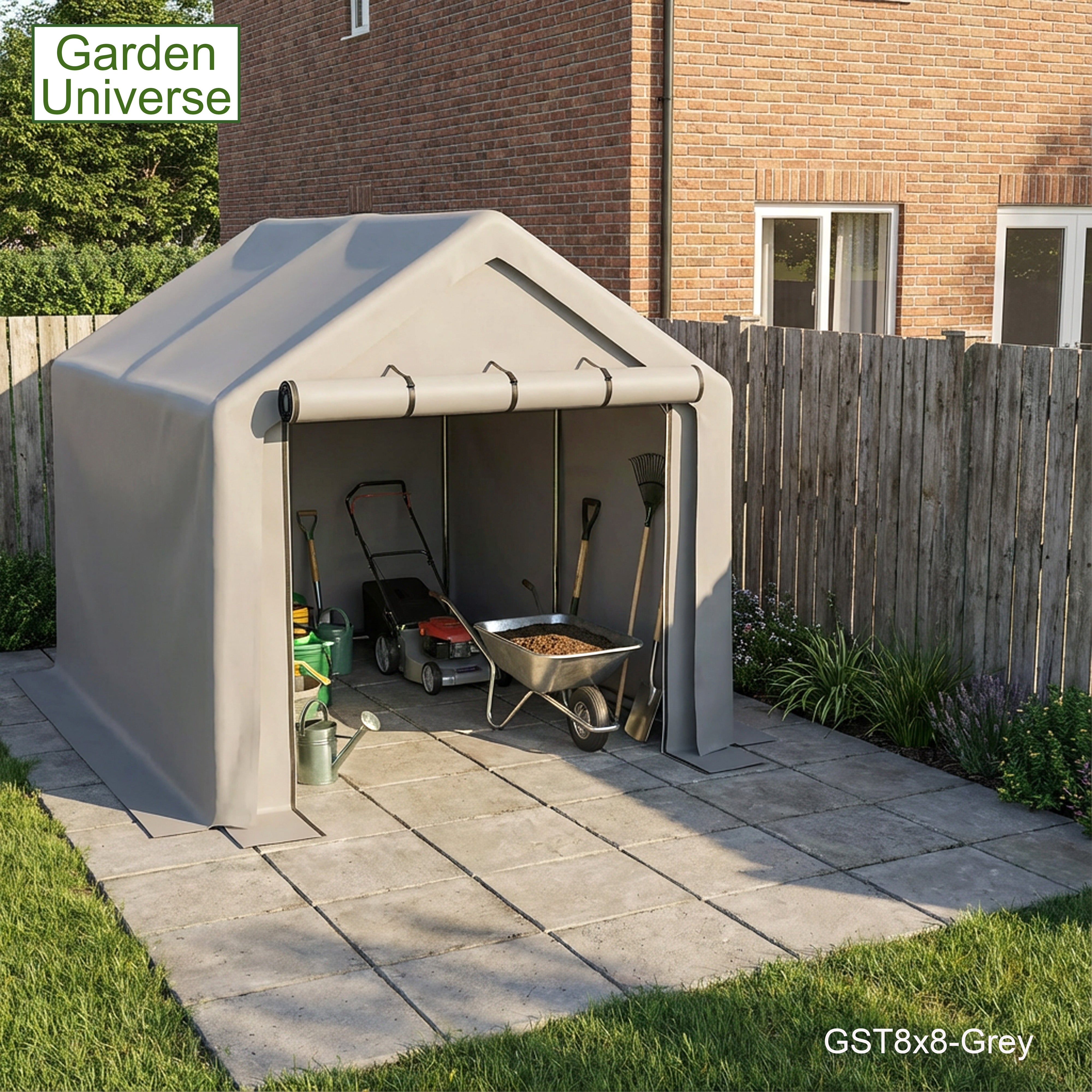 Storage Tent 8' x 8' Bike Store Motorbike Log Wheelie Bin Store GST8x8-Grey