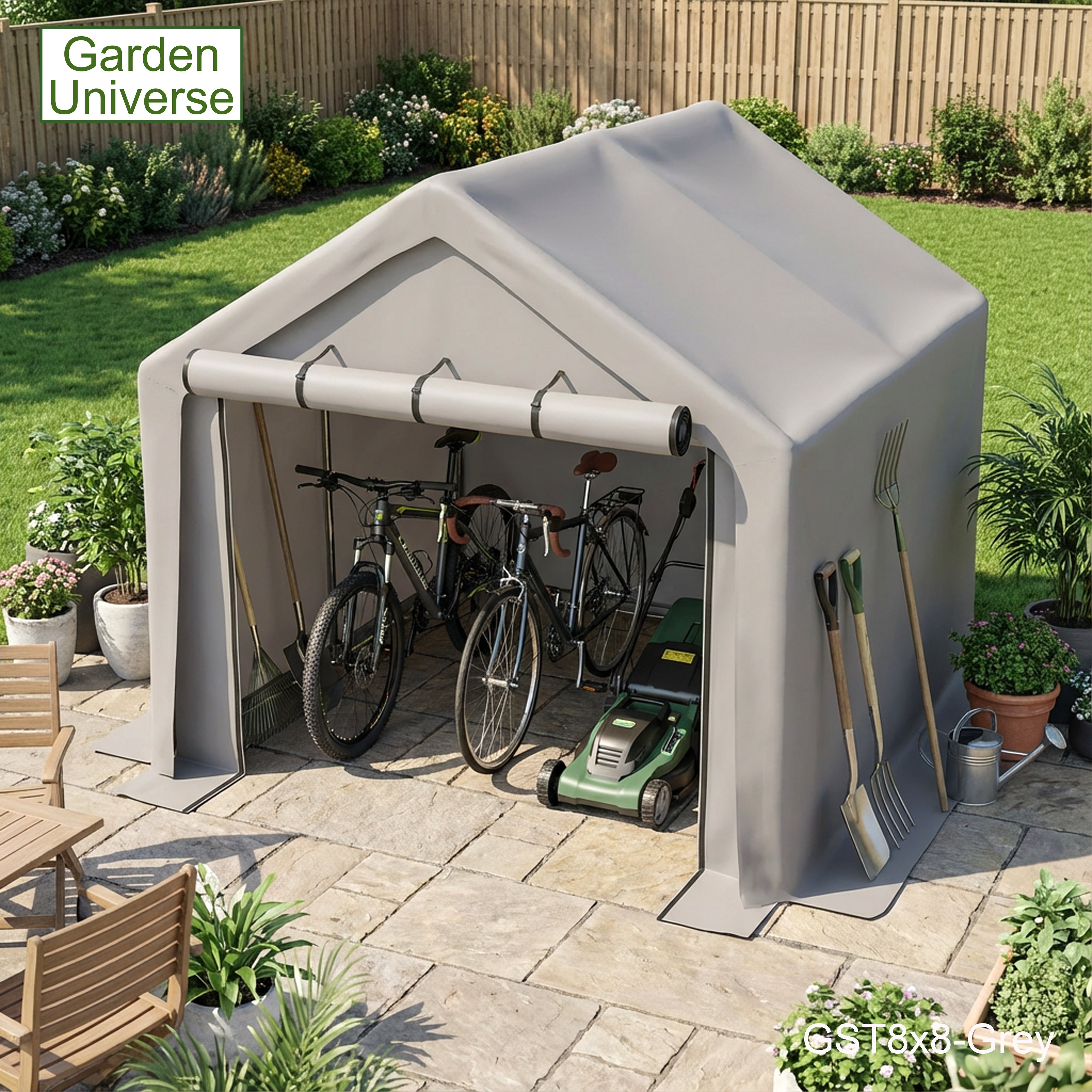 Storage Tent 8' x 8' Bike Store Motorbike Log Wheelie Bin Store GST8x8-Grey