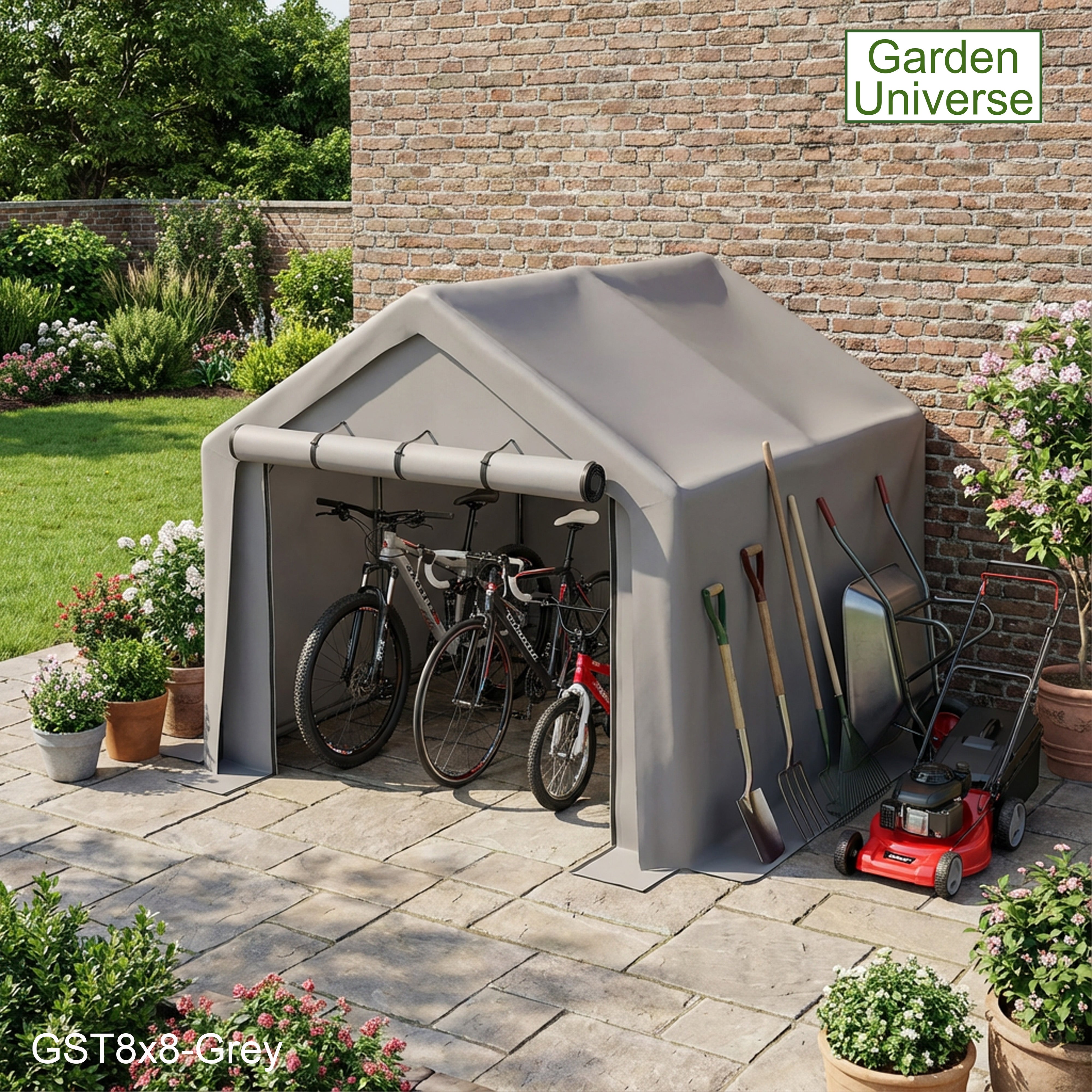 Storage Tent 8' x 8' Bike Store Motorbike Log Wheelie Bin Store GST8x8-Grey