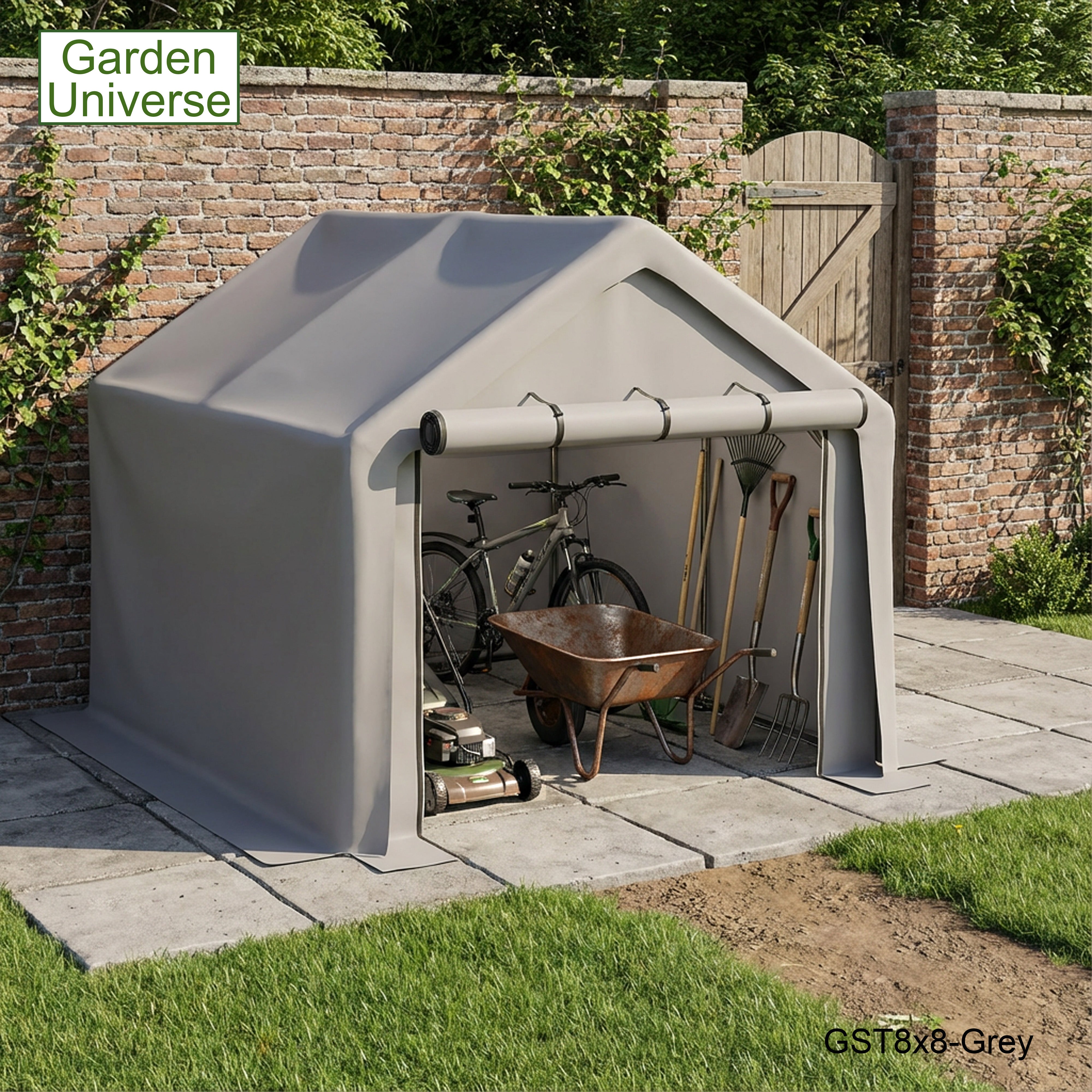 Storage Tent 8' x 8' Bike Store Motorbike Log Wheelie Bin Store GST8x8-Grey