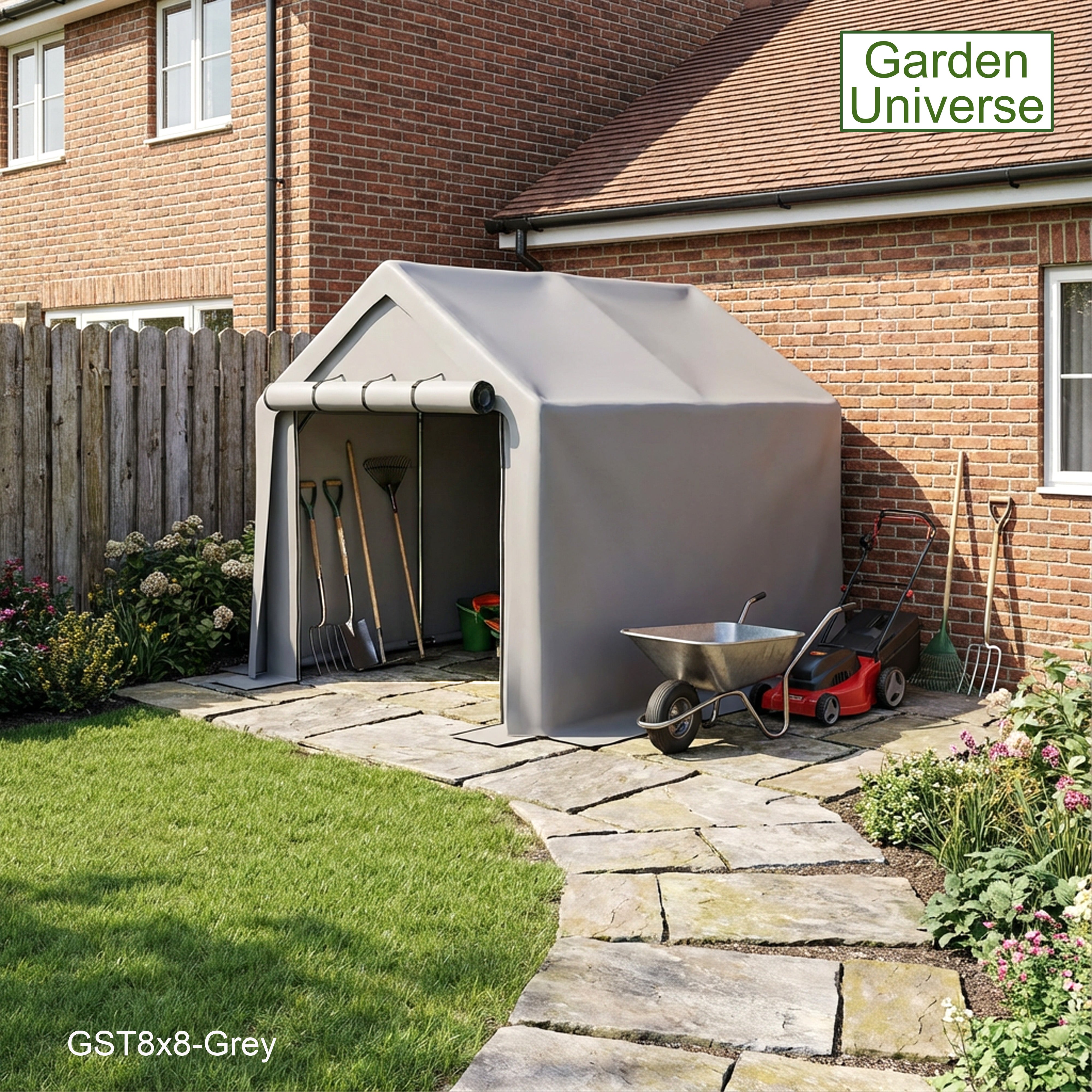 Storage Tent 8' x 8' Bike Store Motorbike Log Wheelie Bin Store GST8x8-Grey