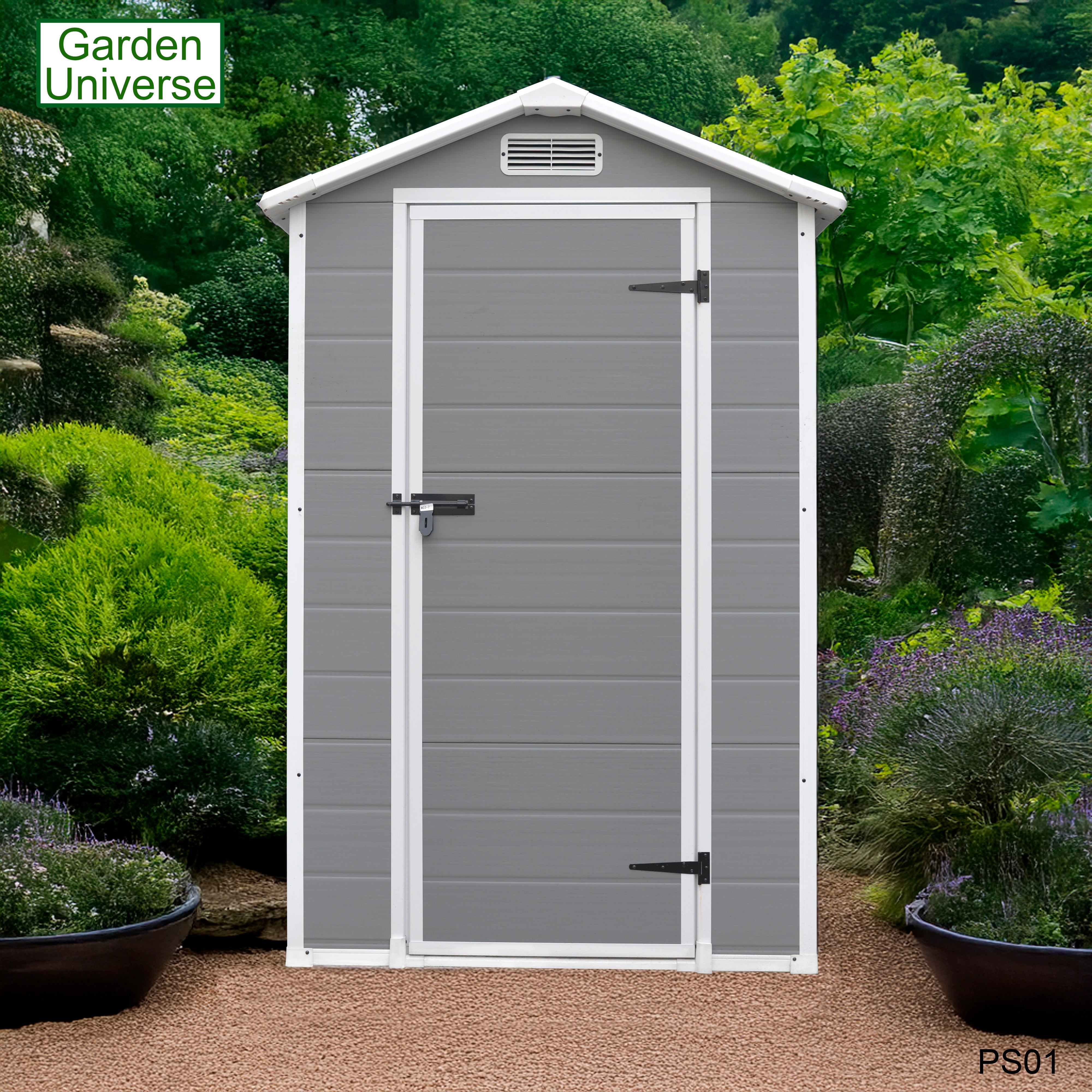 Garden Universe Plastic Garden Shed 4' x 3' Apex Roof Garden Storage Tool Store PS01