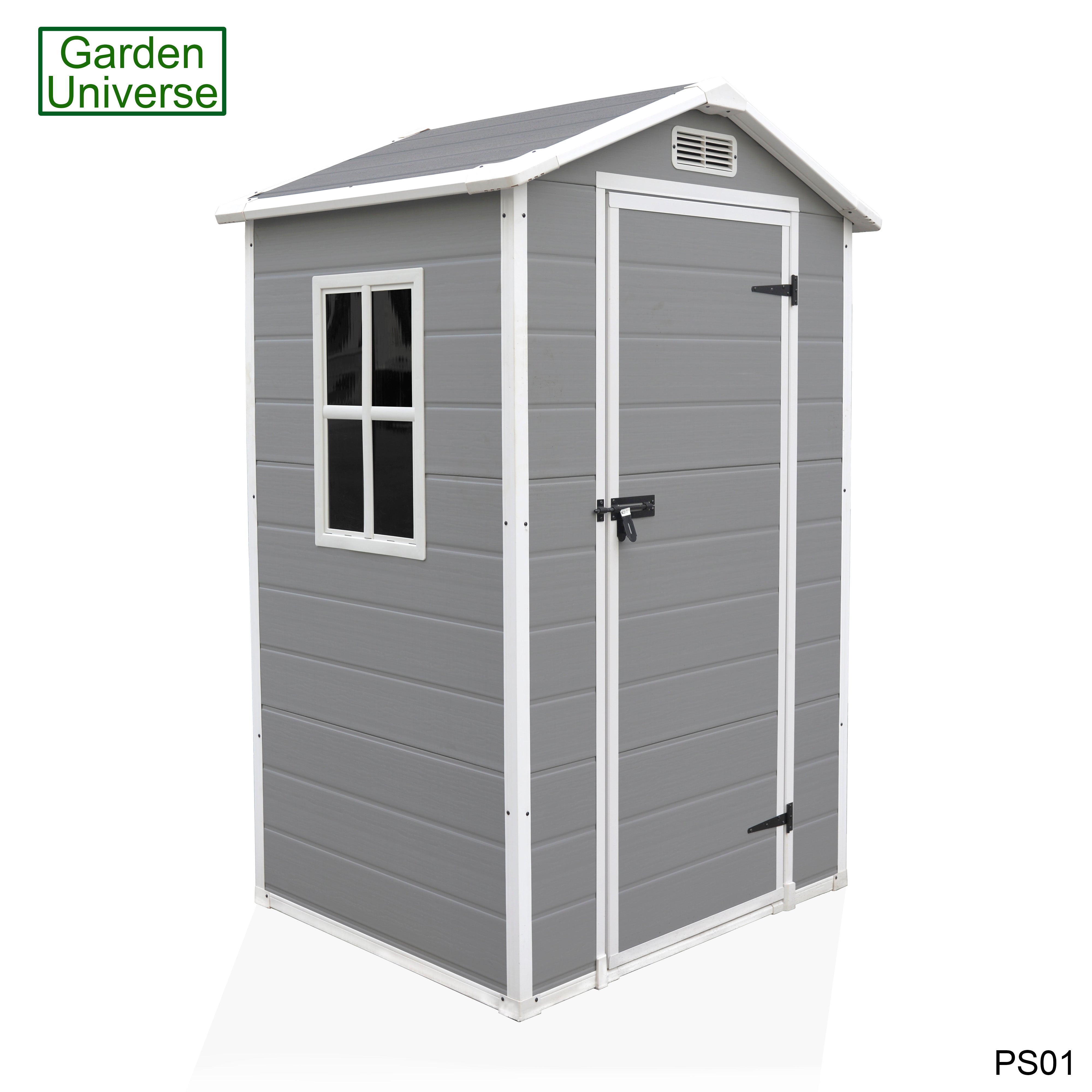 Garden Universe Plastic Garden Shed 4' x 3' Apex Roof Garden Storage Tool Store PS01