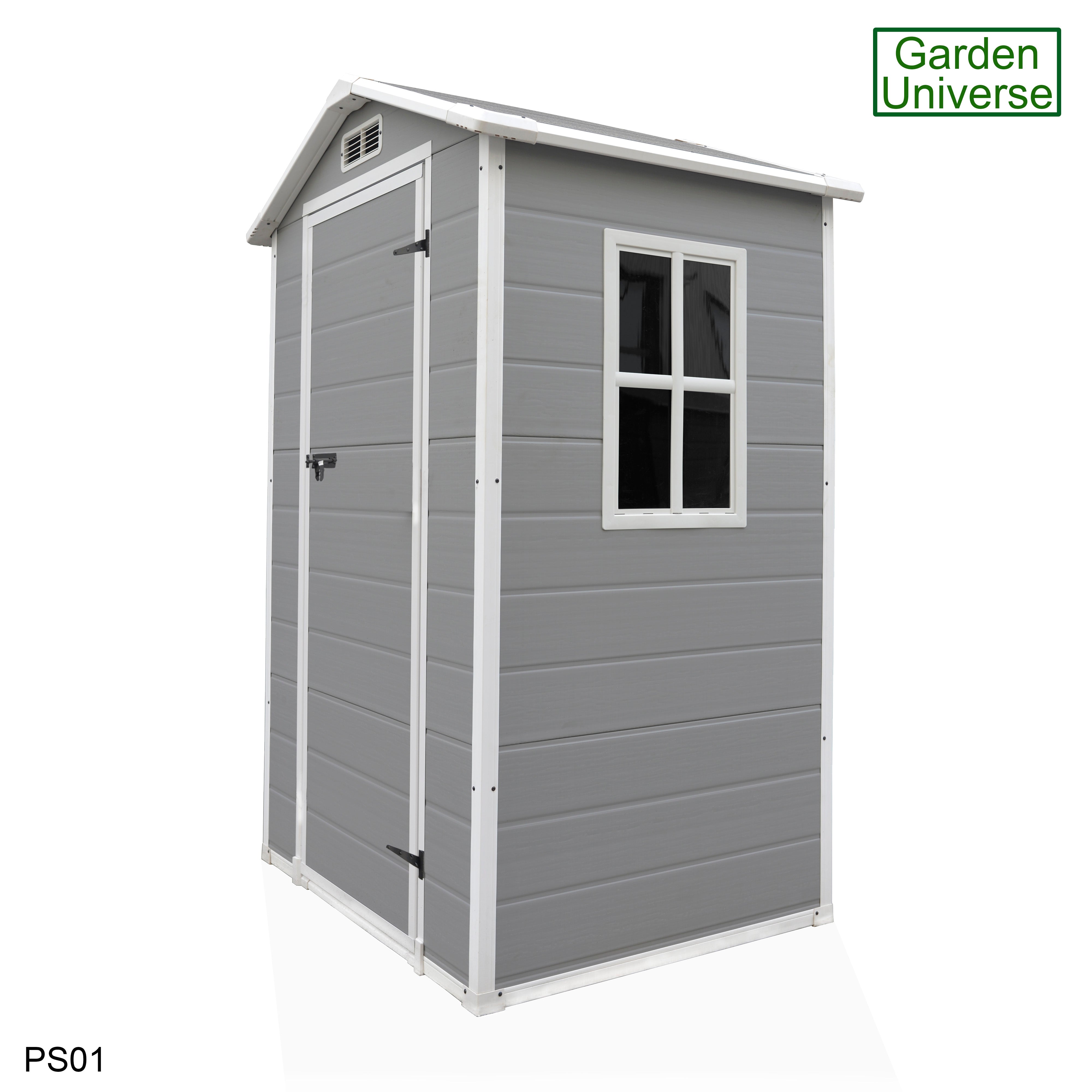 Garden Universe Plastic Garden Shed 4' x 3' Apex Roof Garden Storage Tool Store PS01