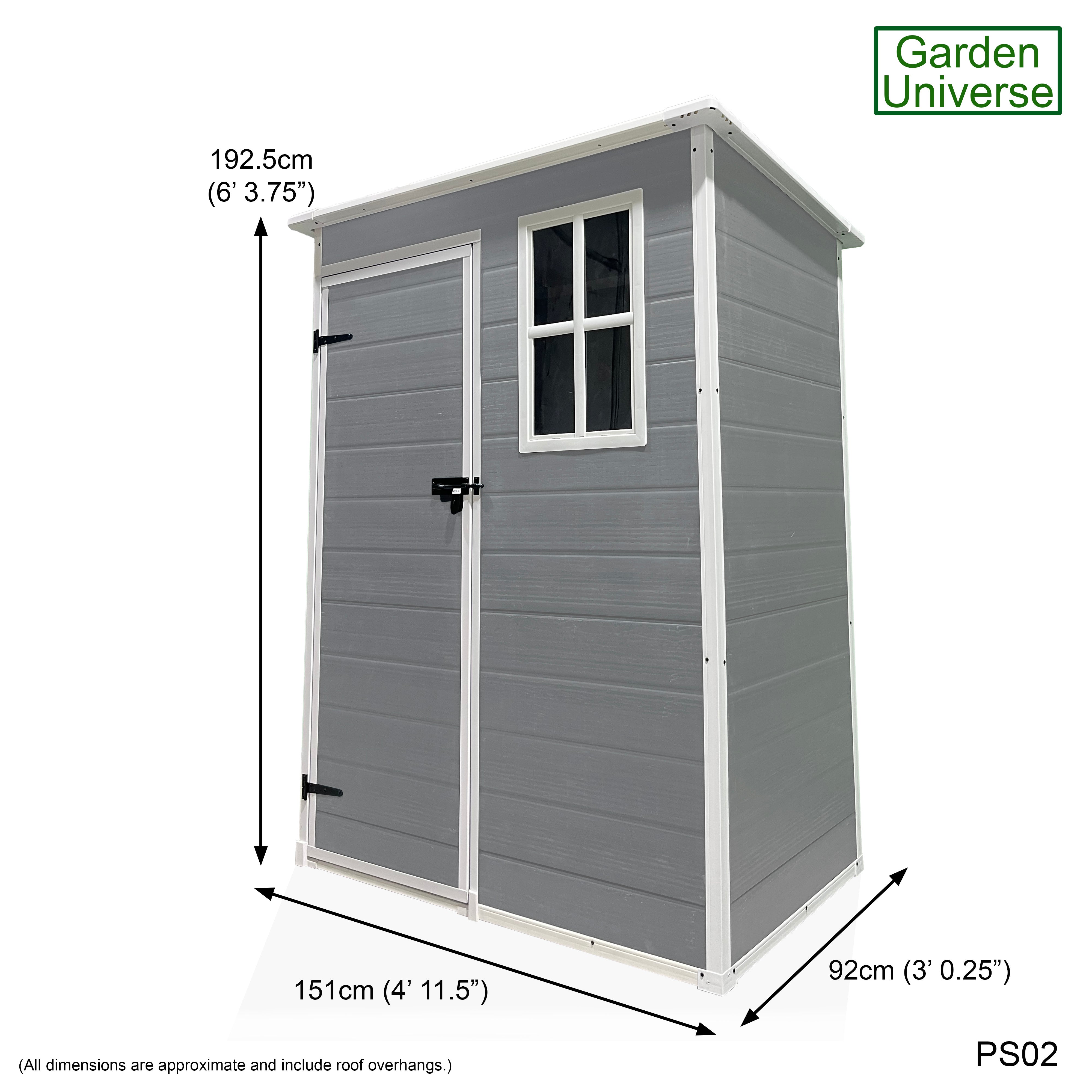 Garden Universe Plastic Garden Shed 5' x 3' Pent Roof Garden Storage Tool Store PS02