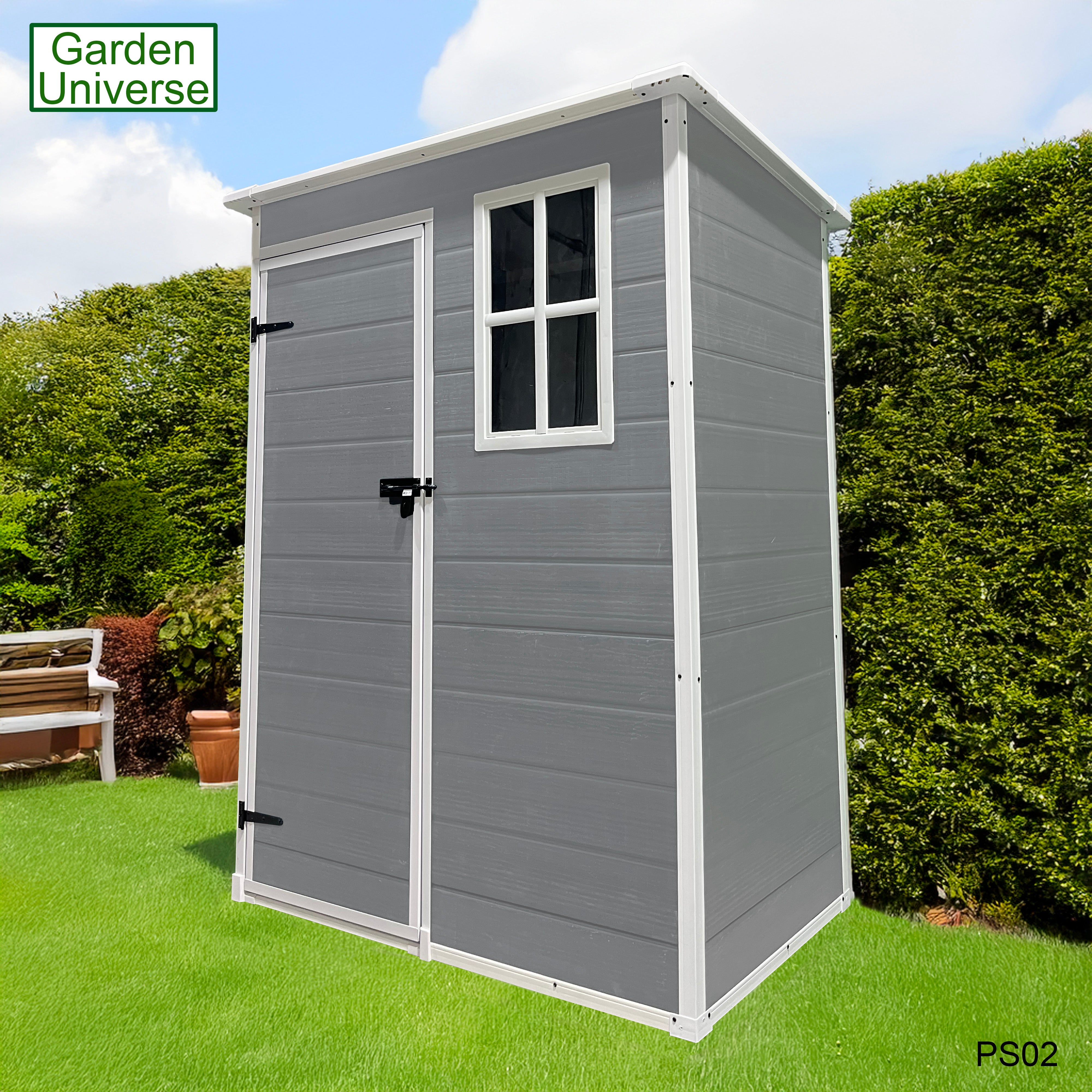 Garden Universe Plastic Garden Shed 5' x 3' Pent Roof Garden Storage Tool Store PS02