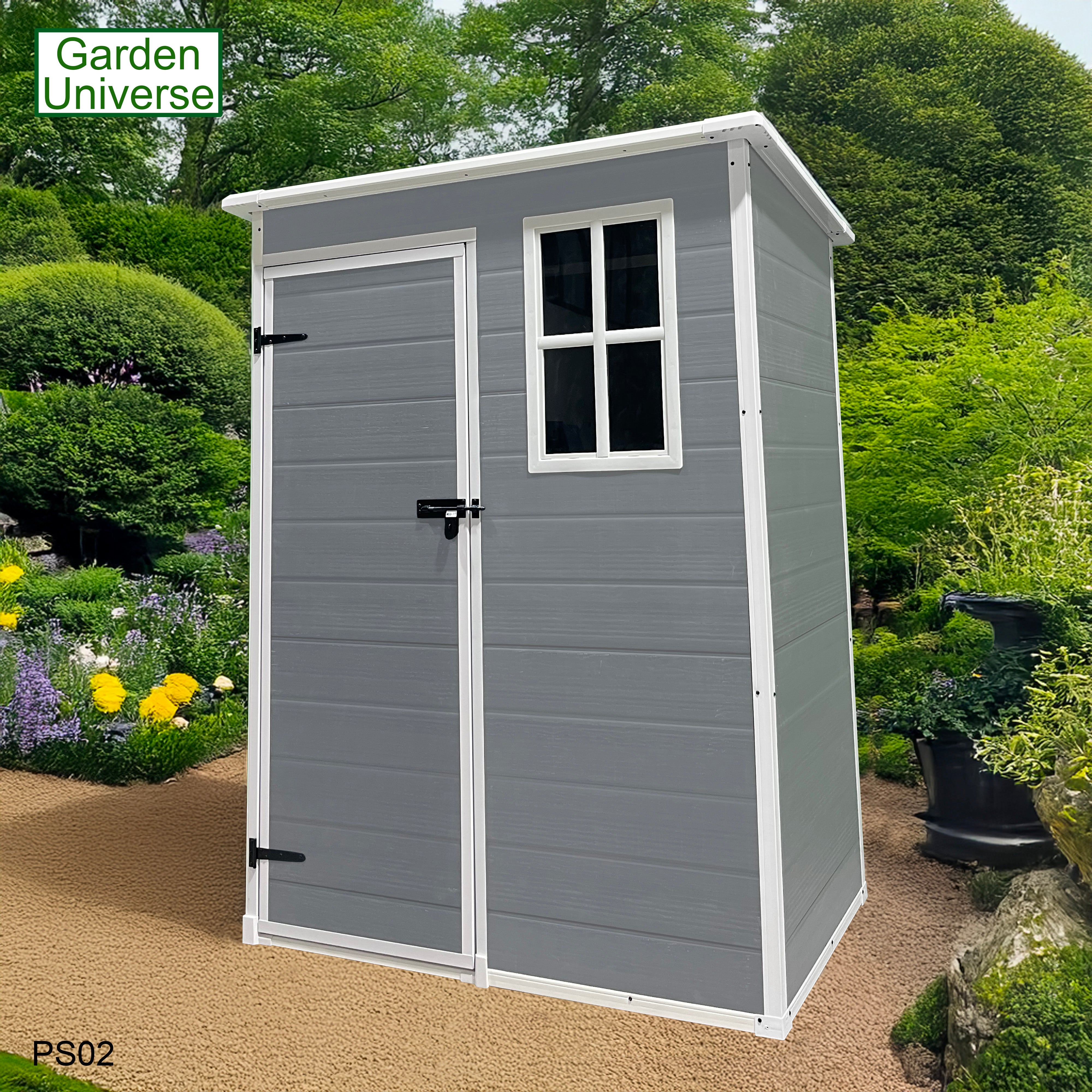 Garden Universe Plastic Garden Shed 5' x 3' Pent Roof Garden Storage Tool Store PS02