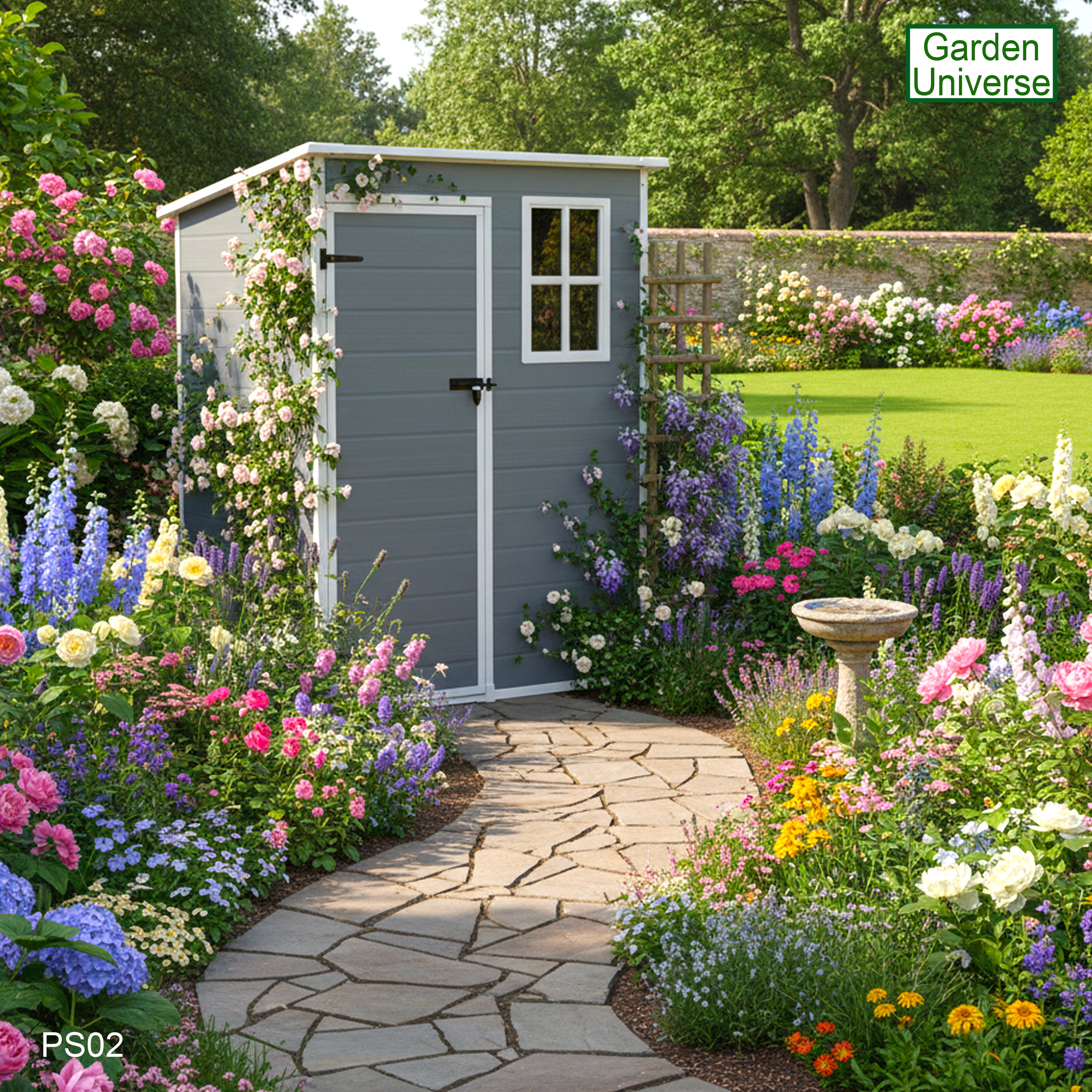 Garden Universe Plastic Garden Shed 5' x 3' Pent Roof Garden Storage Tool Store PS02