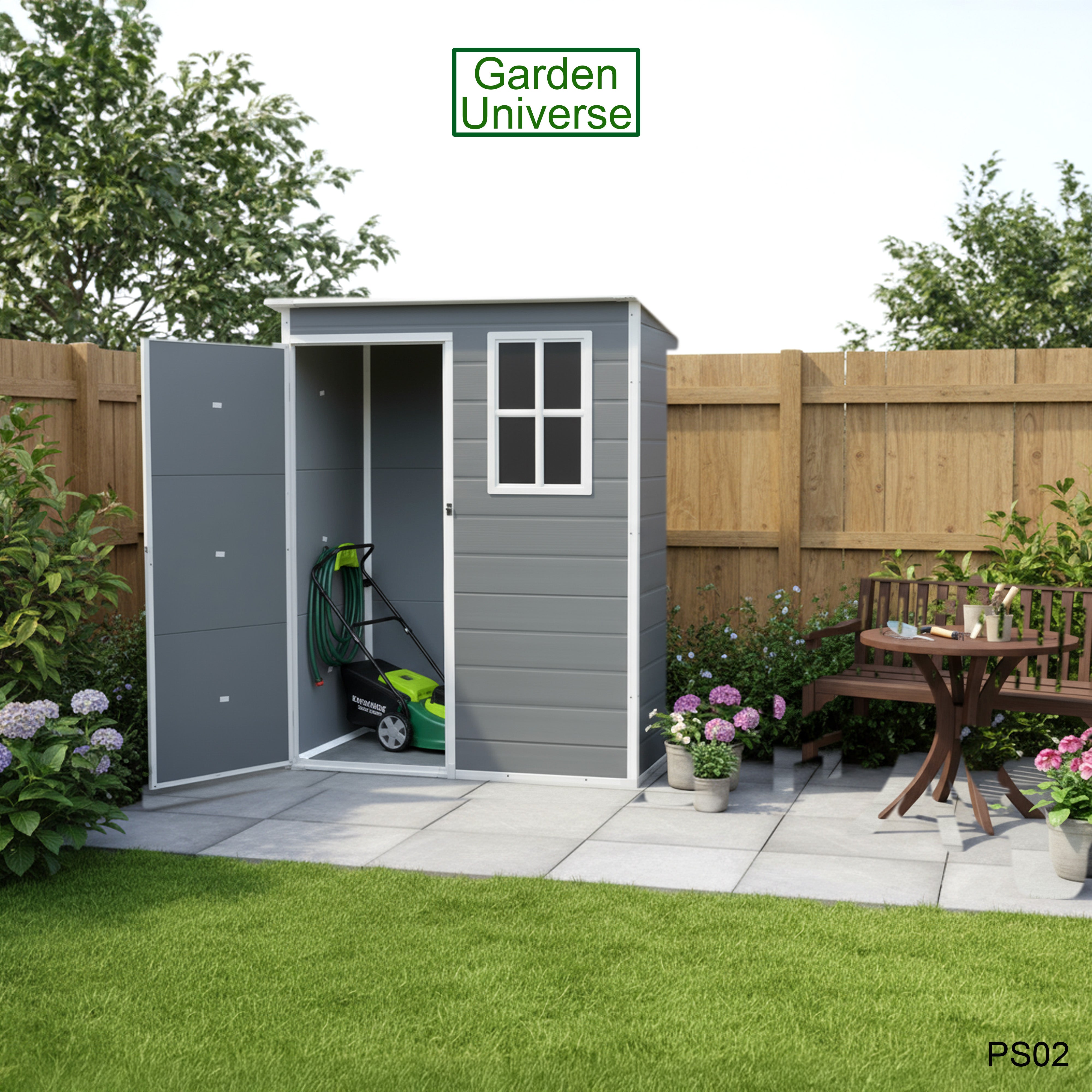 Garden Universe Plastic Garden Shed 5' x 3' Pent Roof Garden Storage Tool Store PS02