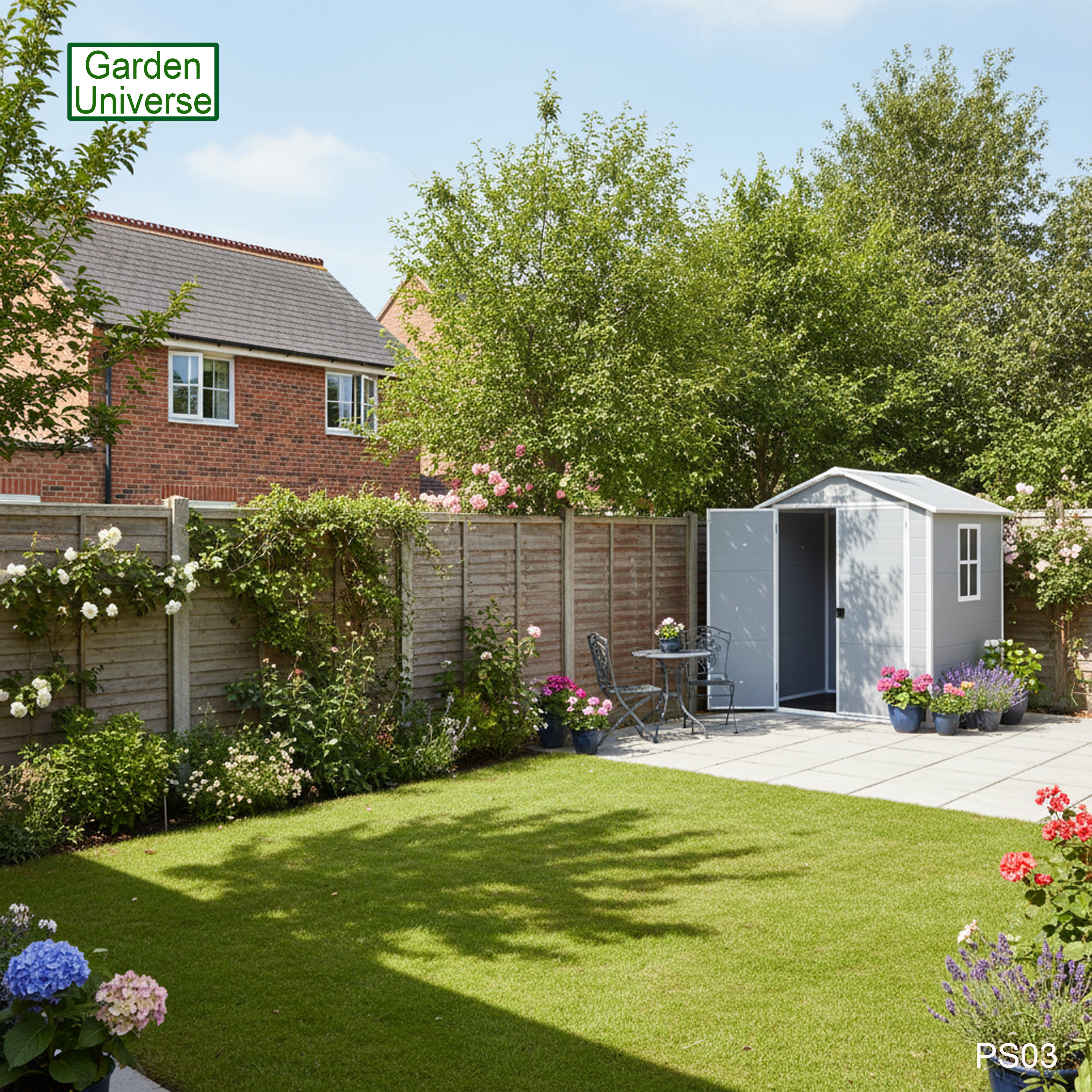Garden Universe Plastic Garden Shed 5' 6" x 4' 5" Apex Roof Garden Storage Store with Floor PS03