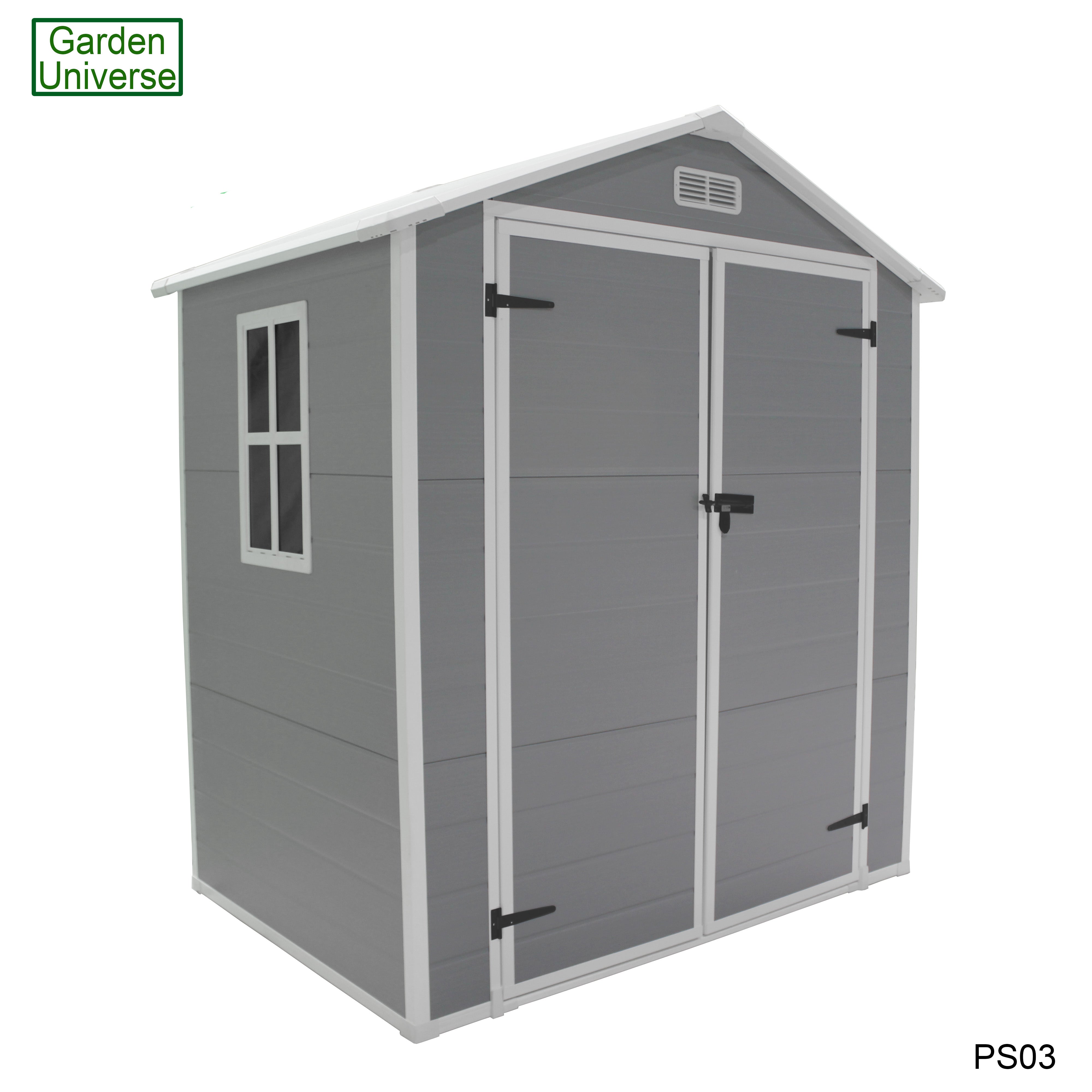 Garden Universe Plastic Garden Shed 5' 6" x 4' 5" Apex Roof Garden Storage Store with Floor PS03