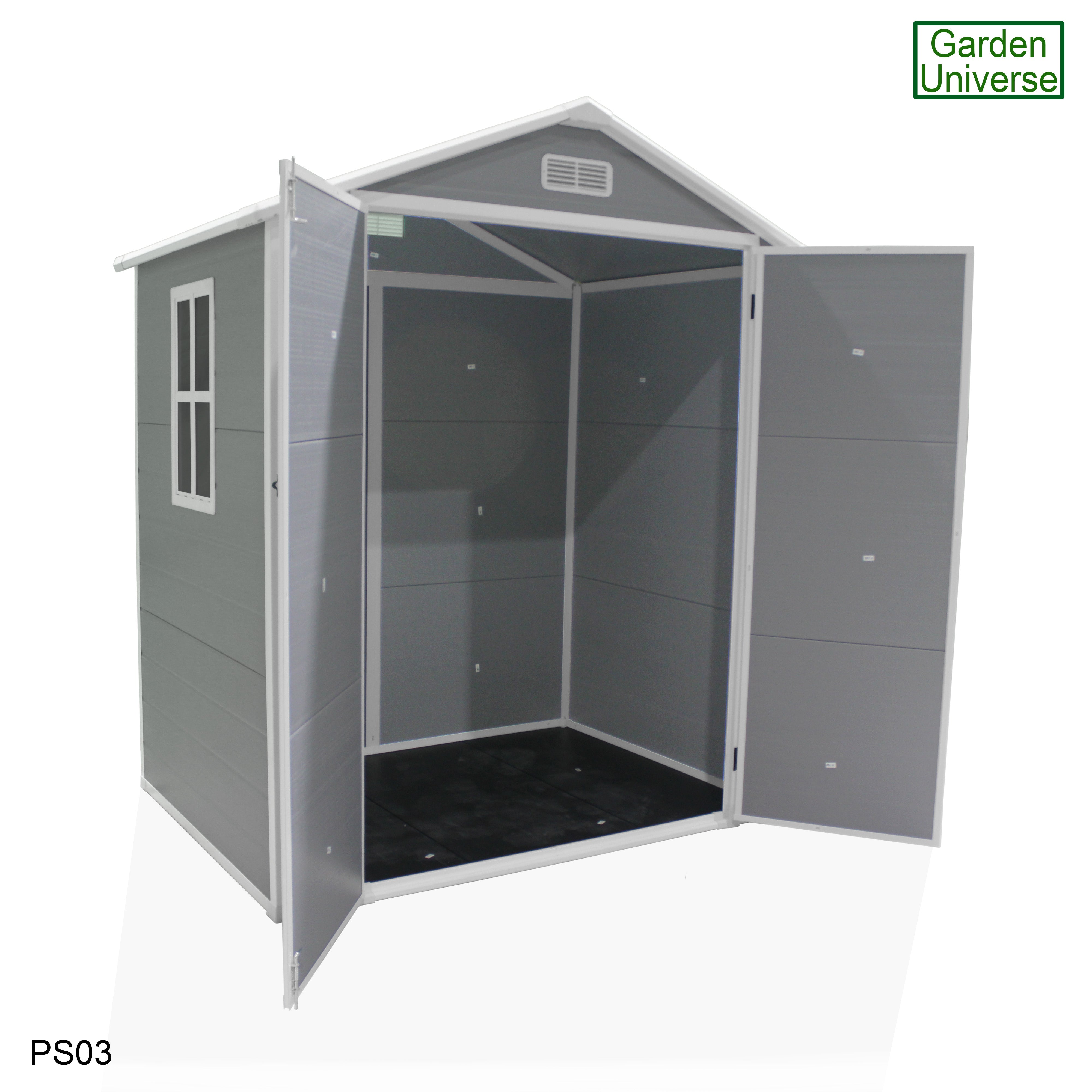 Garden Universe Plastic Garden Shed 5' 6" x 4' 5" Apex Roof Garden Storage Store with Floor PS03