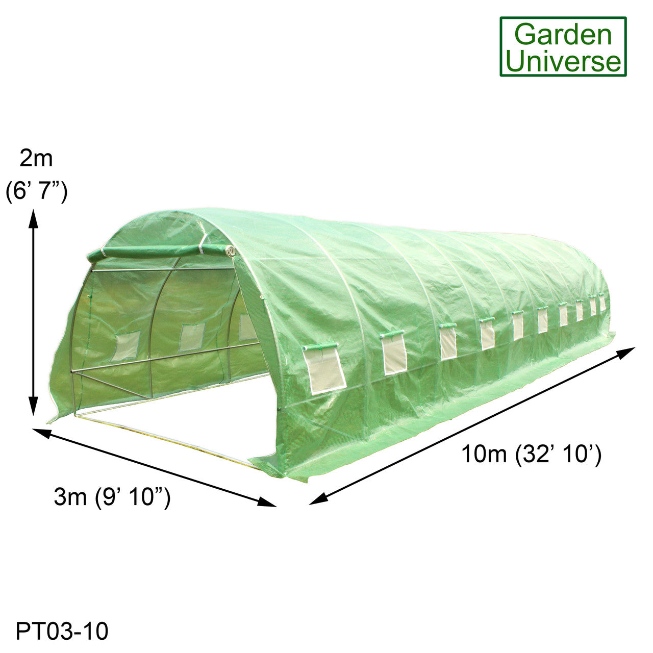 Polytunnel 3m x 10m with 25mm Galvanised Steel Frame PT03-10