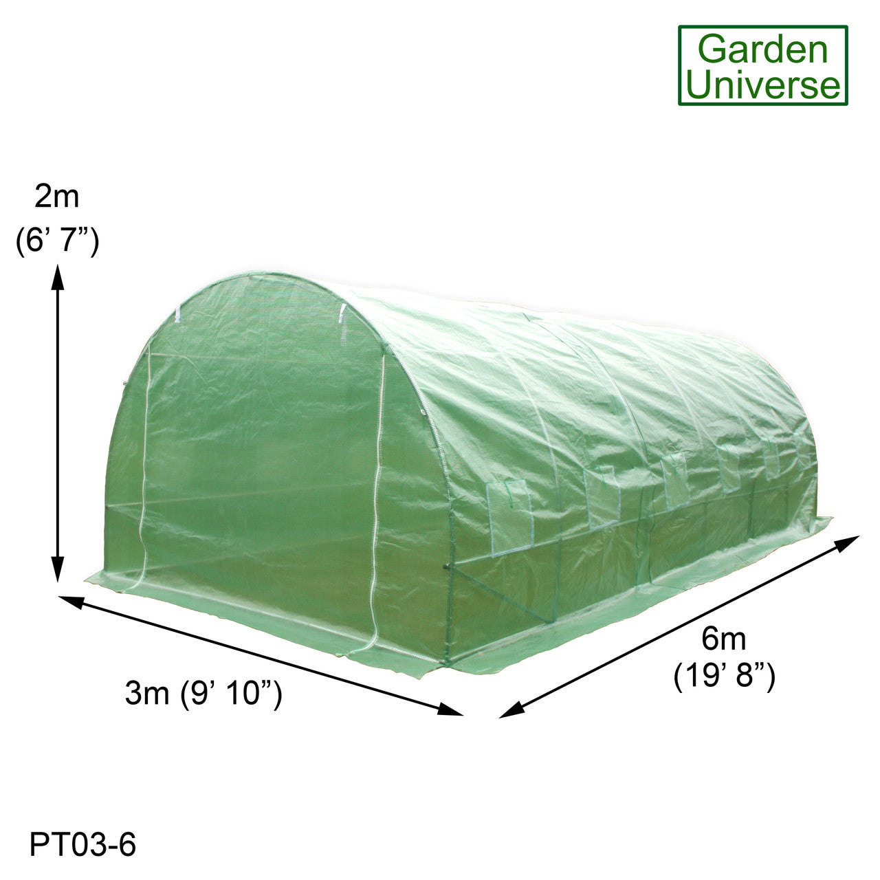 Polytunnel 3m x 6m with 25mm Galvanised Steel Frame PT03-6