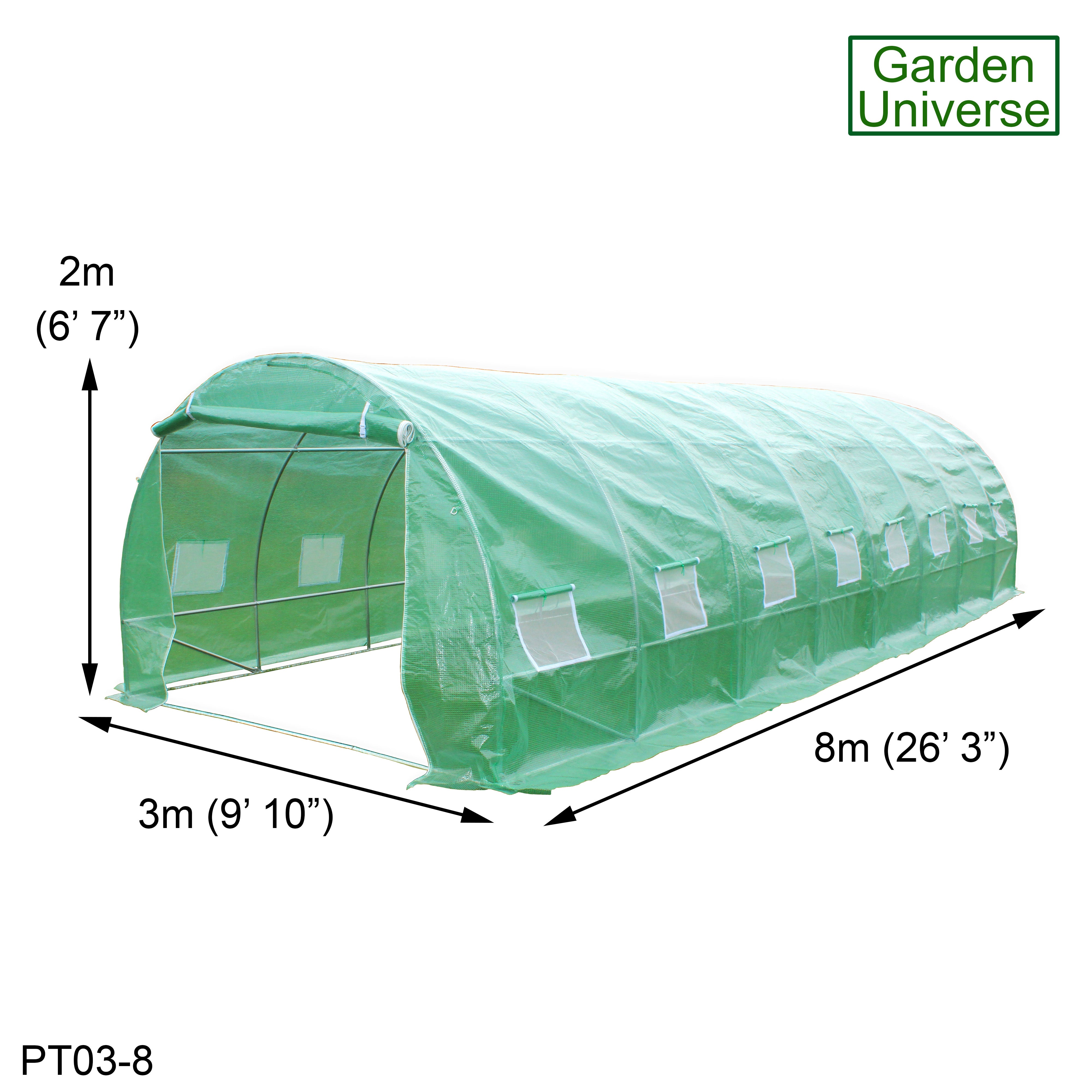 Polytunnel 3m x 8m with 25mm Galvanised Steel Frame PT03-8