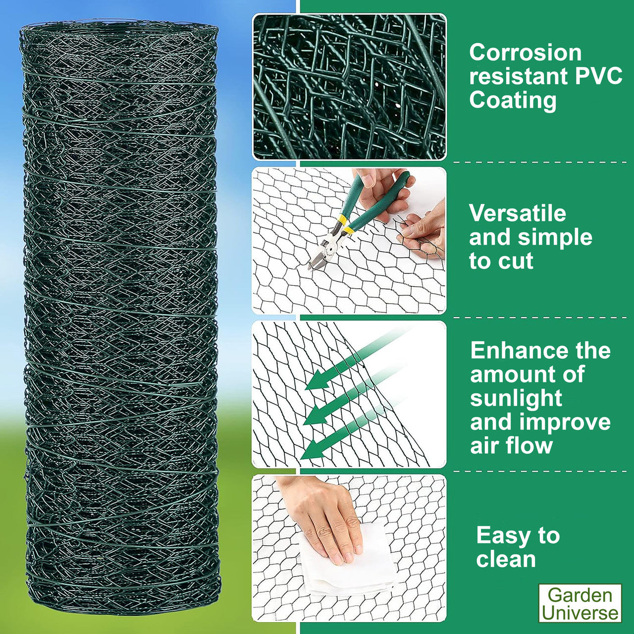 Chicken Wire PVC Coated Green W 60cm x L 25m Fence Aviary W04-2